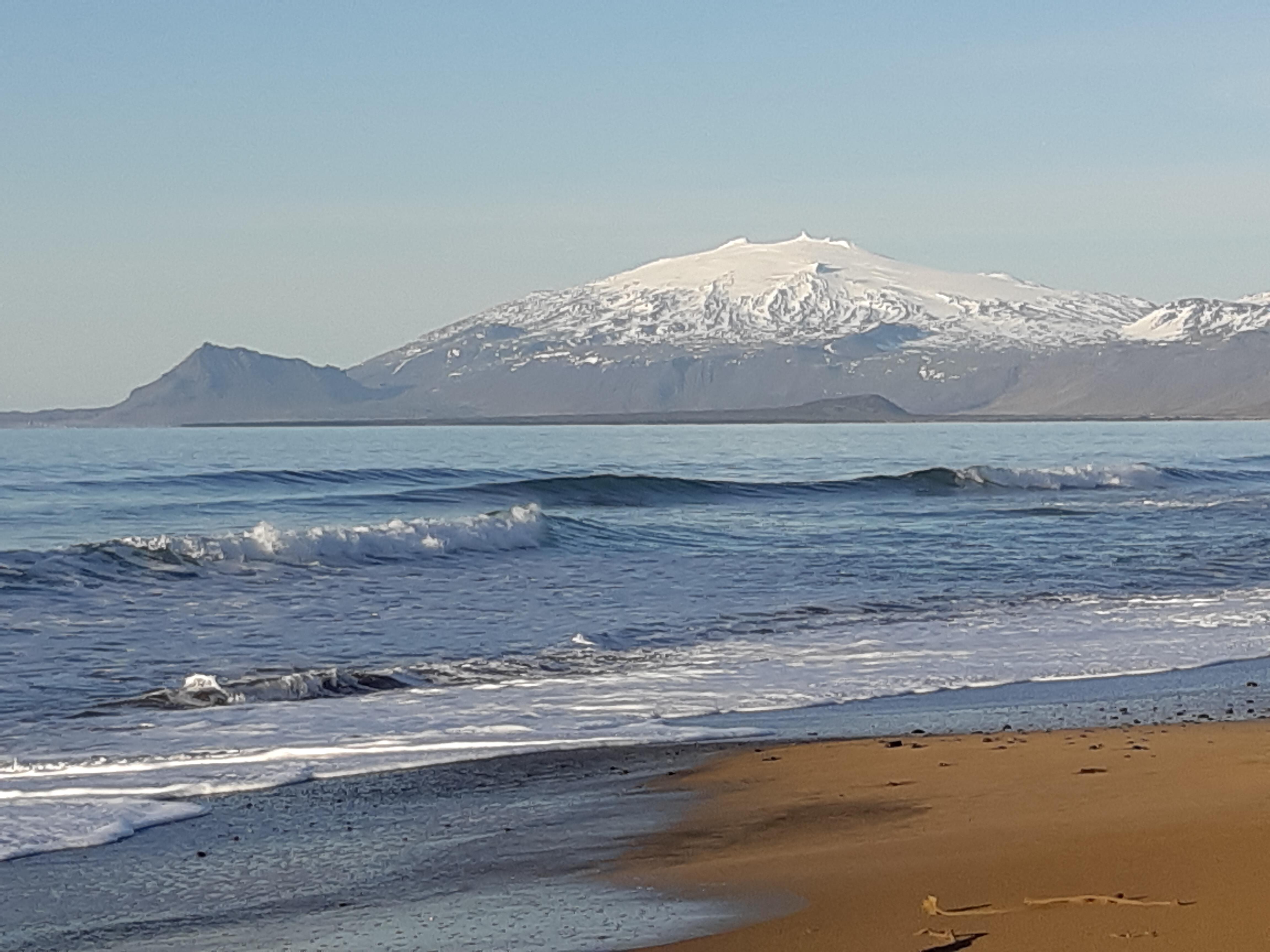 Gengið í fjörunni.