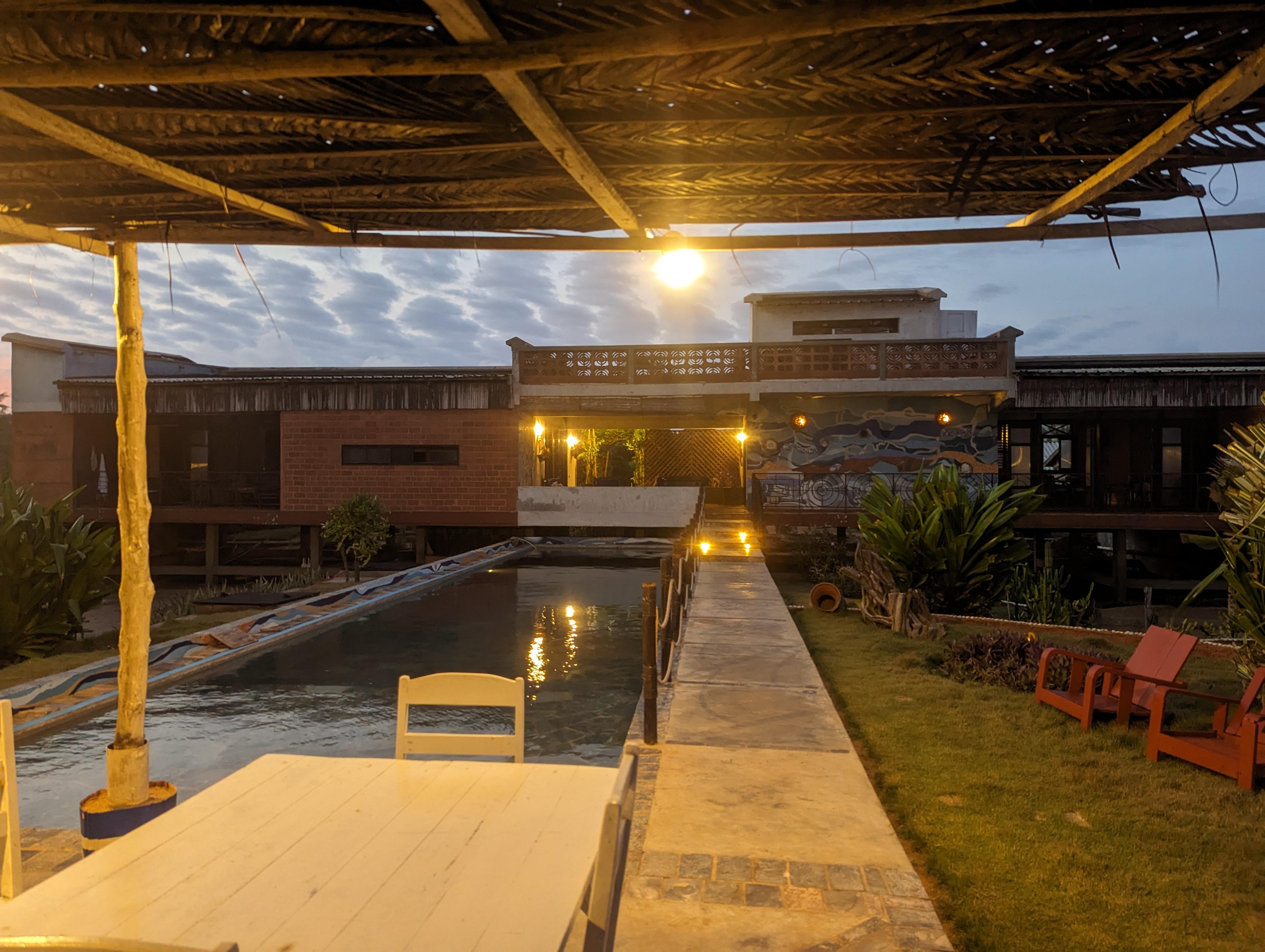 Pool area in the evening