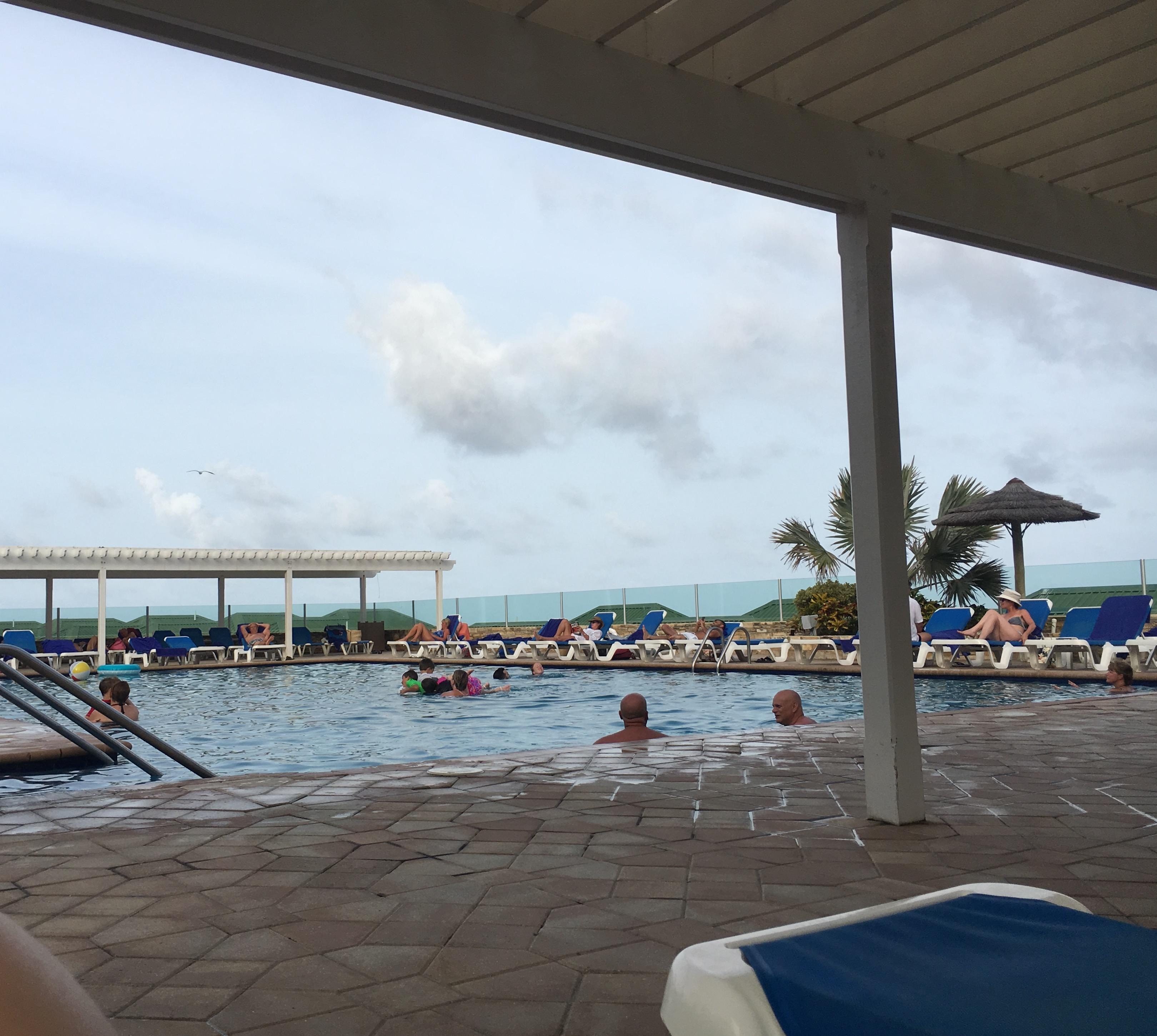 Restaurant overlooking beach and pool area