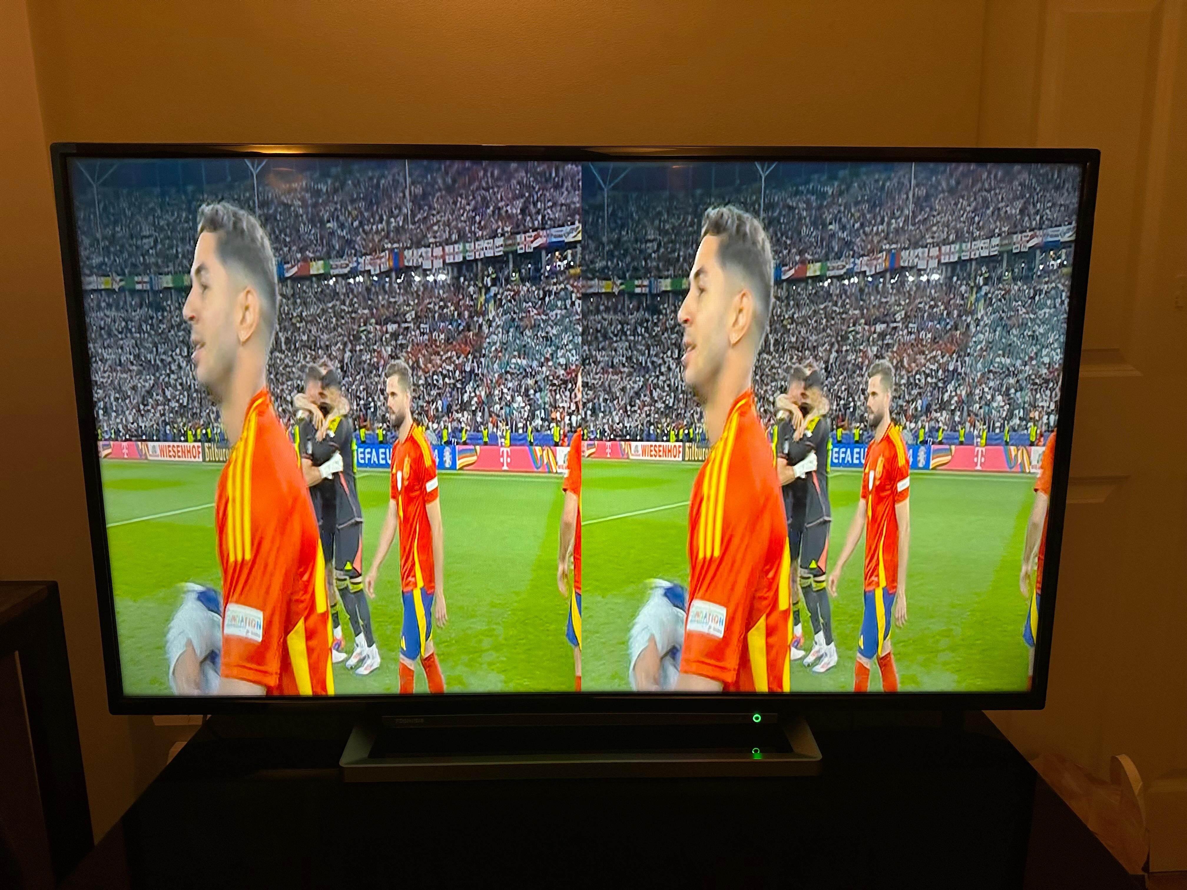 The TV screen was split into two.