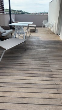 The balcony was clean but absolutely no view when you were sat down as the walls were all solid concrete so it was like sitting I. A hole