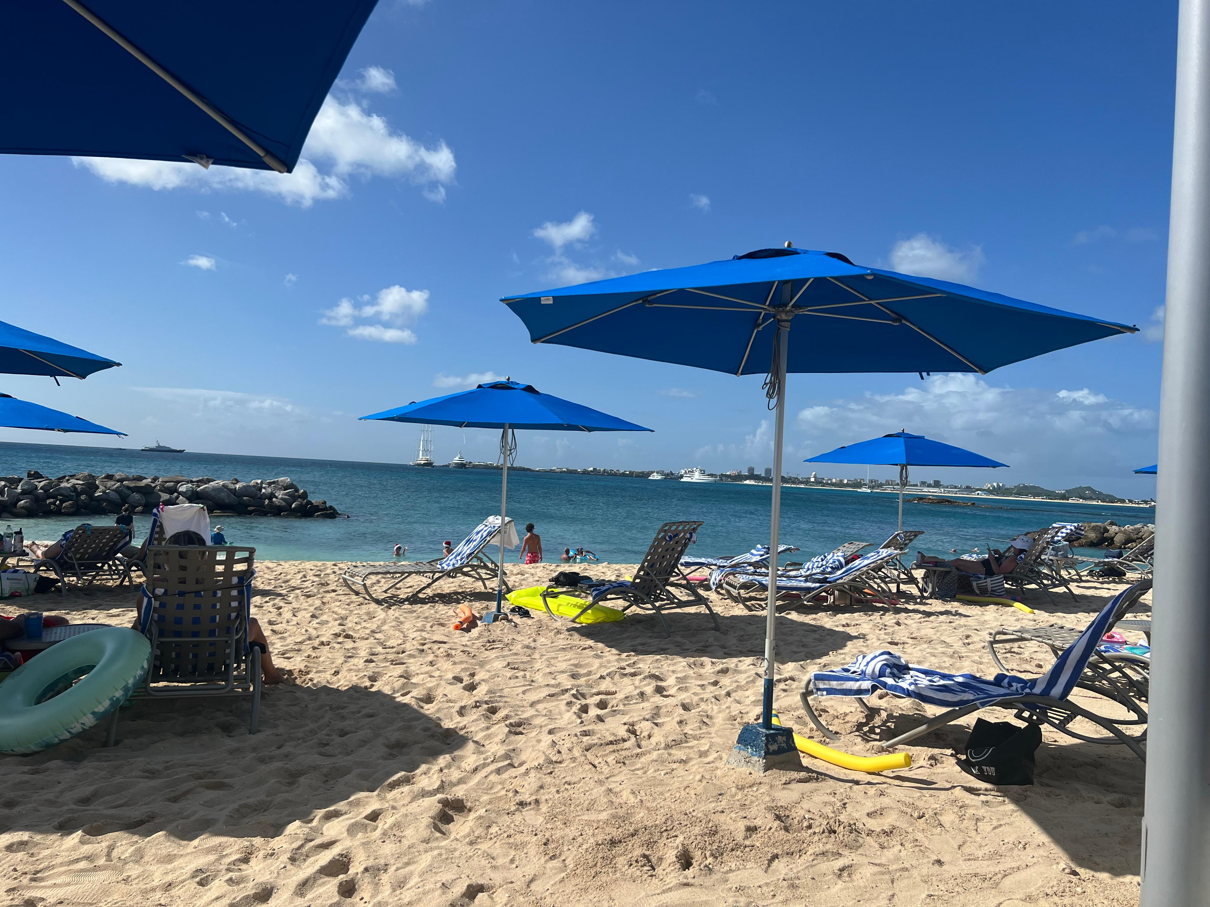 Plenty of beach chairs and umbrellas