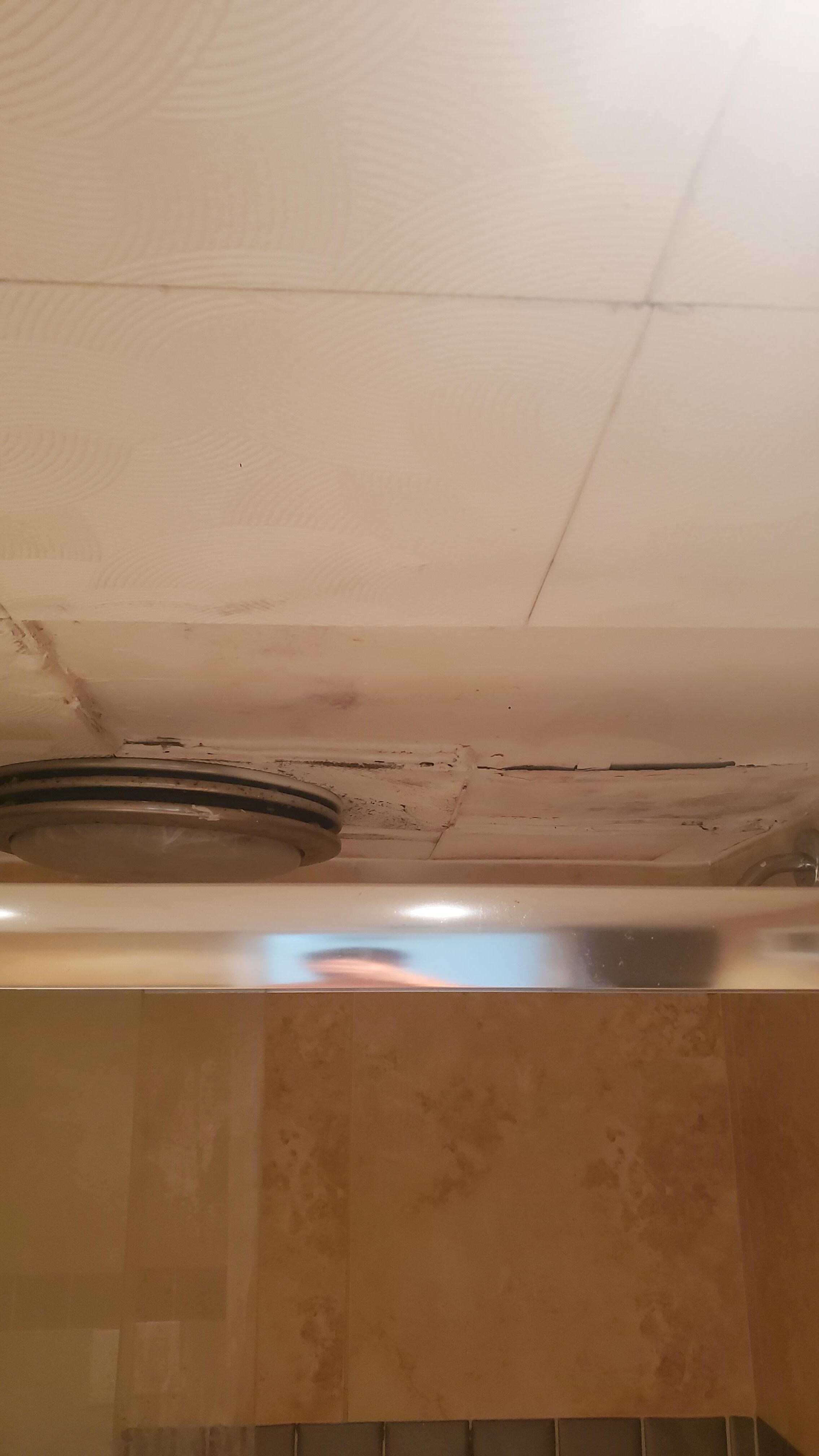 Plafond salle de bain manque des tuiles et lumières brulées