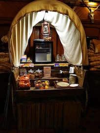 breakfast chow wagon with numerous food stuffs on it