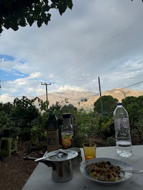 Having breakfast