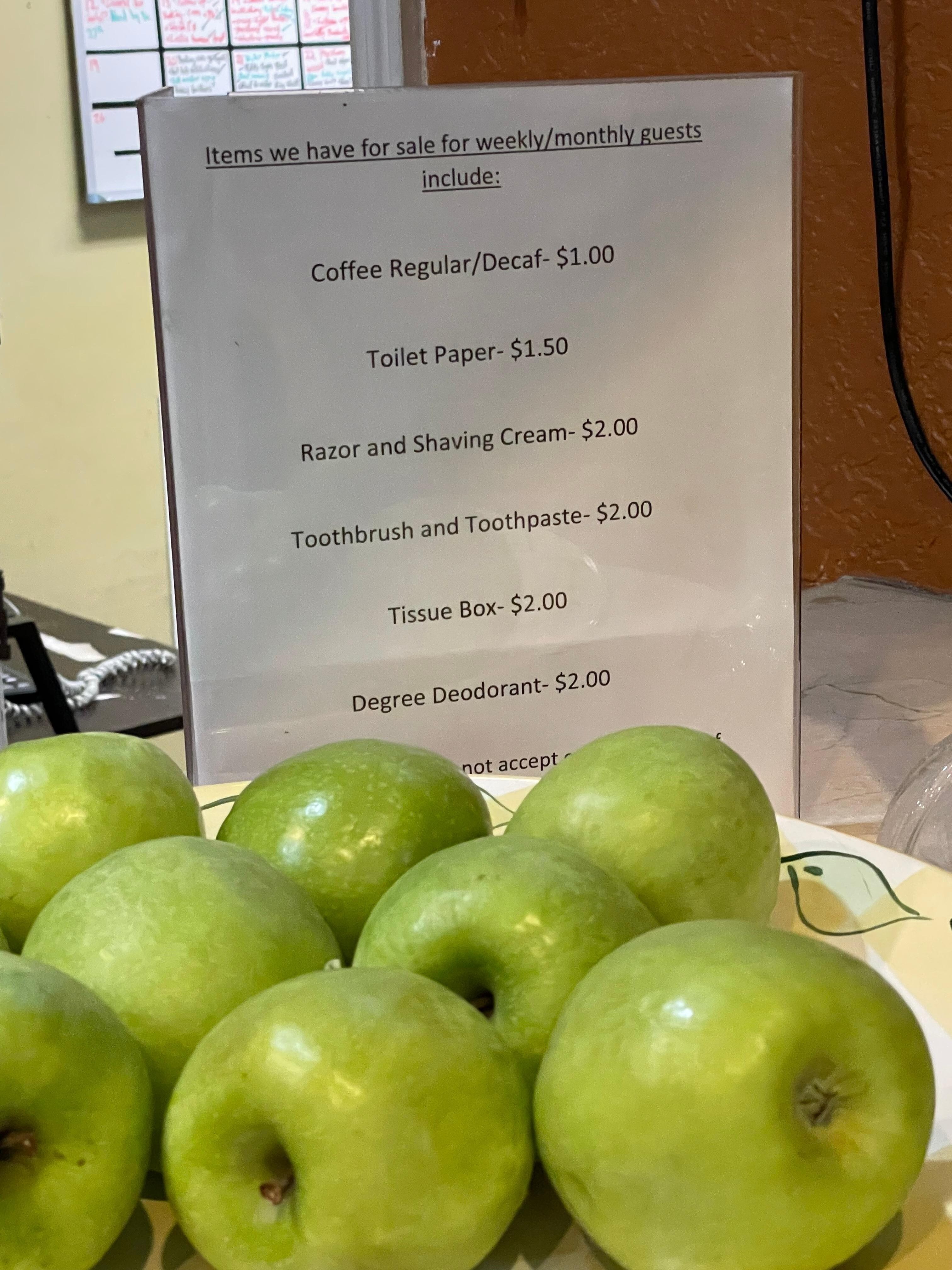 Shopping list for room amenities