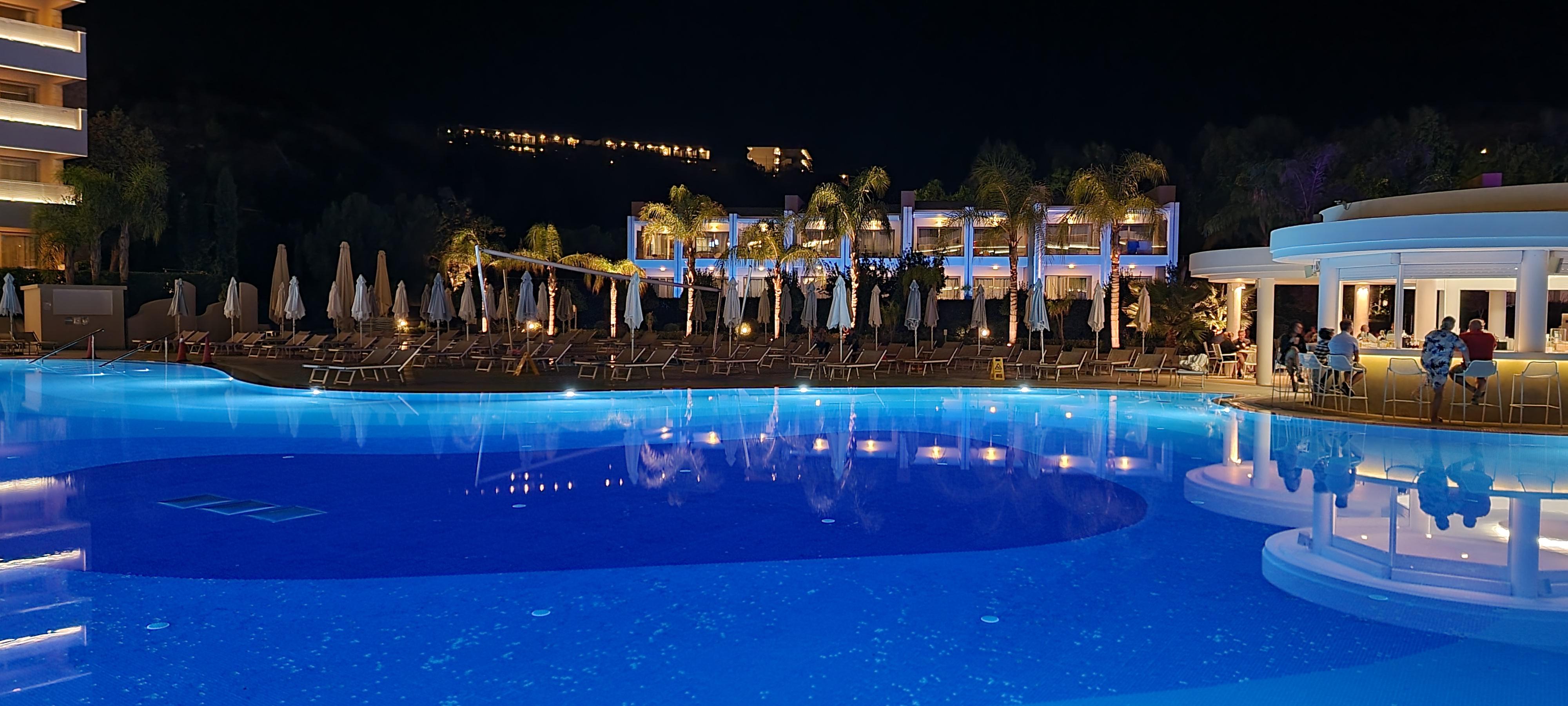 The main swimming pool by night