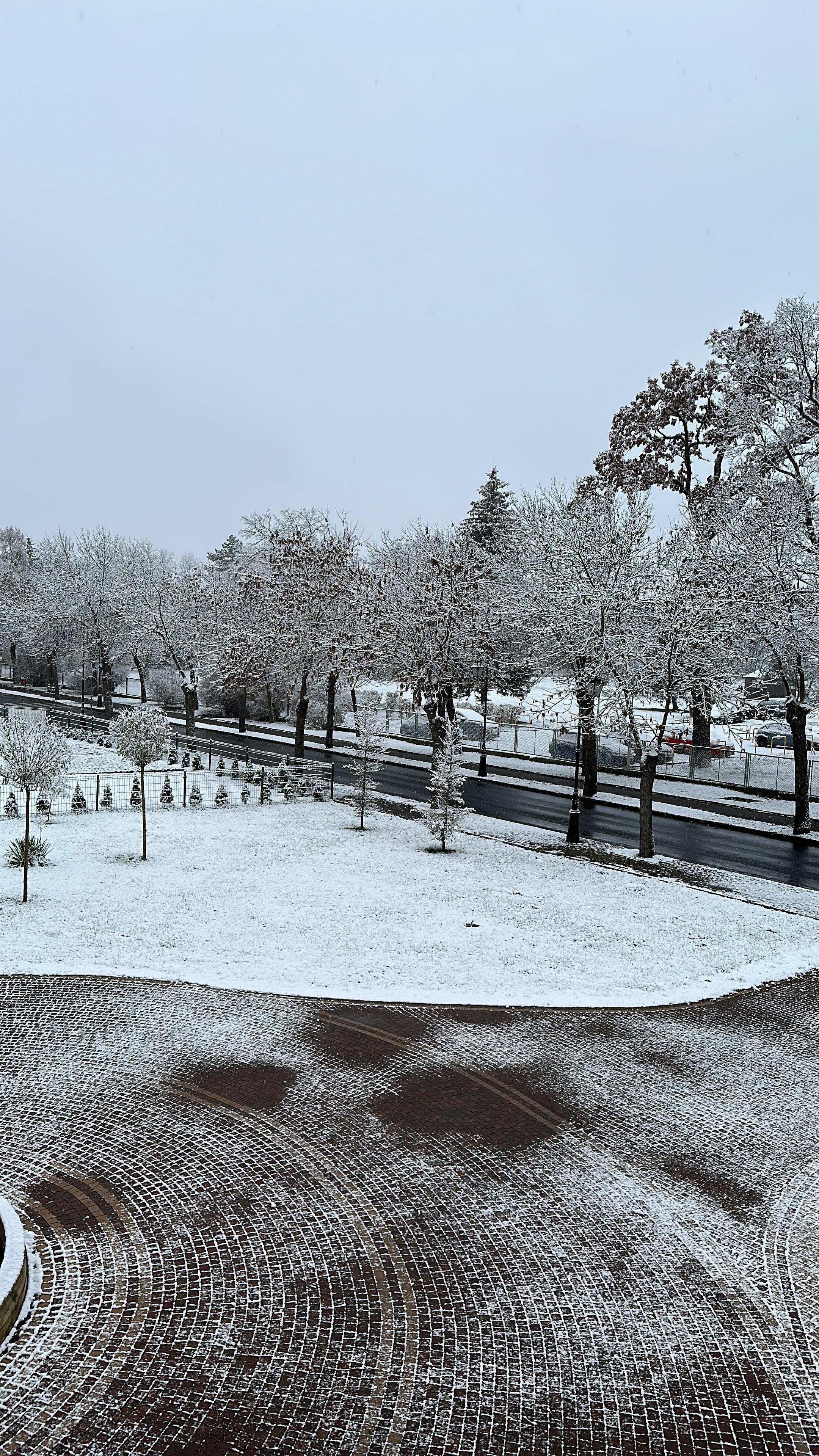 View from the room window on a wintry morning 