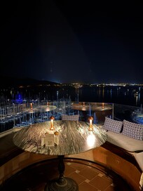 Beautiful evening view from the hotel restaurant across the marina in Fethiye