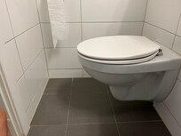 Kleine badkamer en op de wc met je knieën tegen de muur