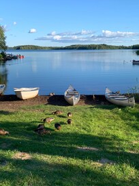 Lake with canoes