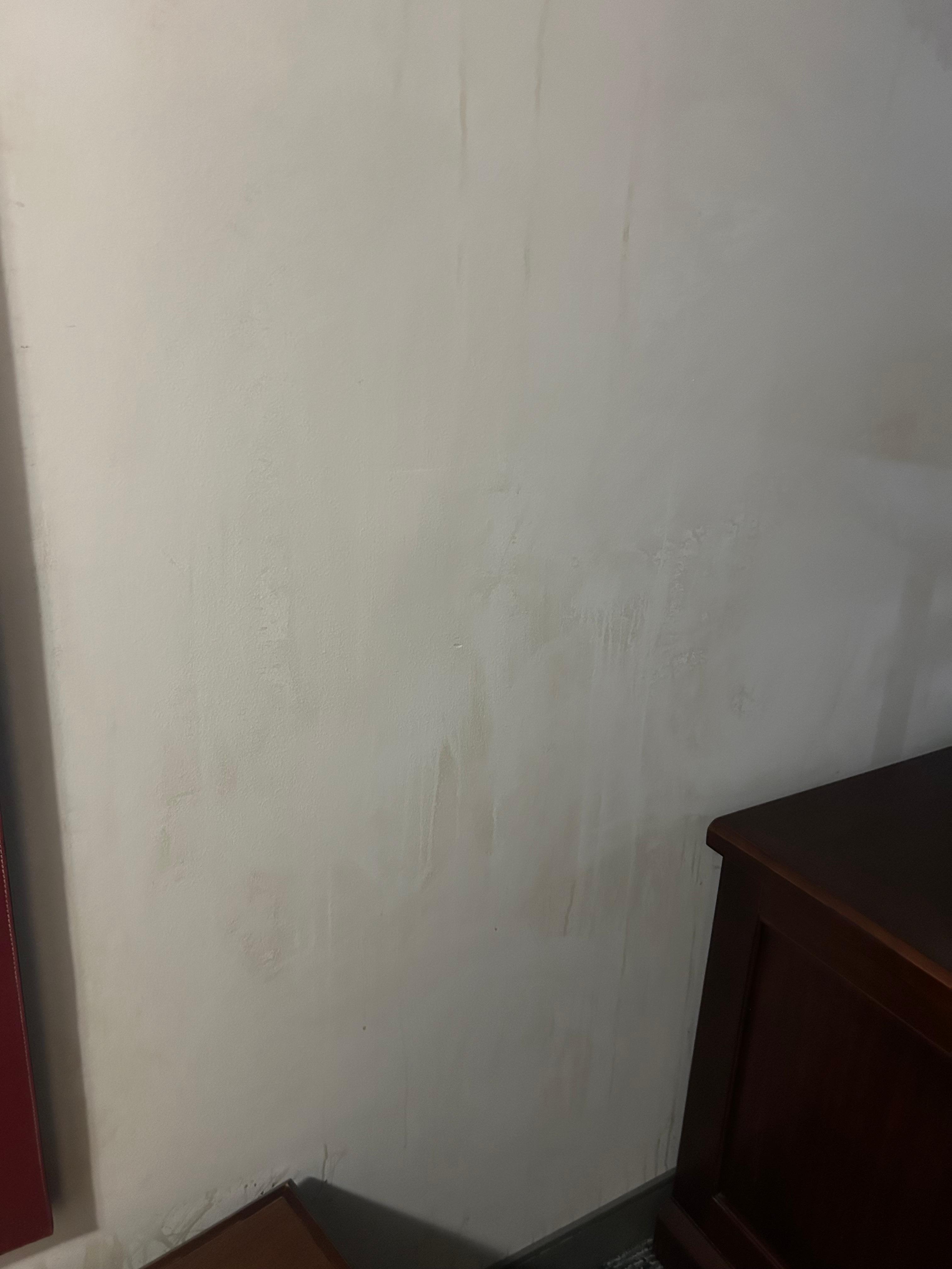 Wall dirty looks like they tried to clean up a murder scene