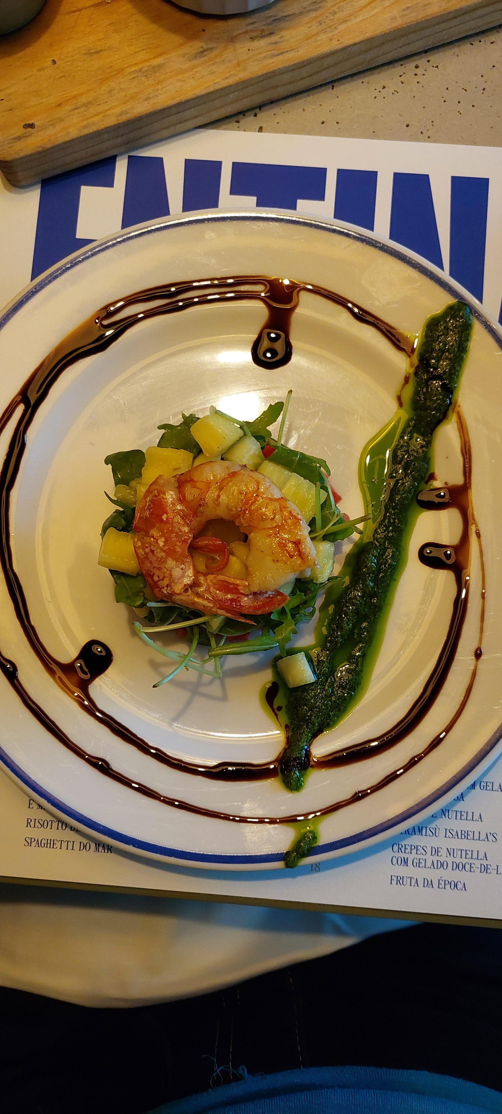 Prawn with pineapple and tomato salad. Really nice dish!