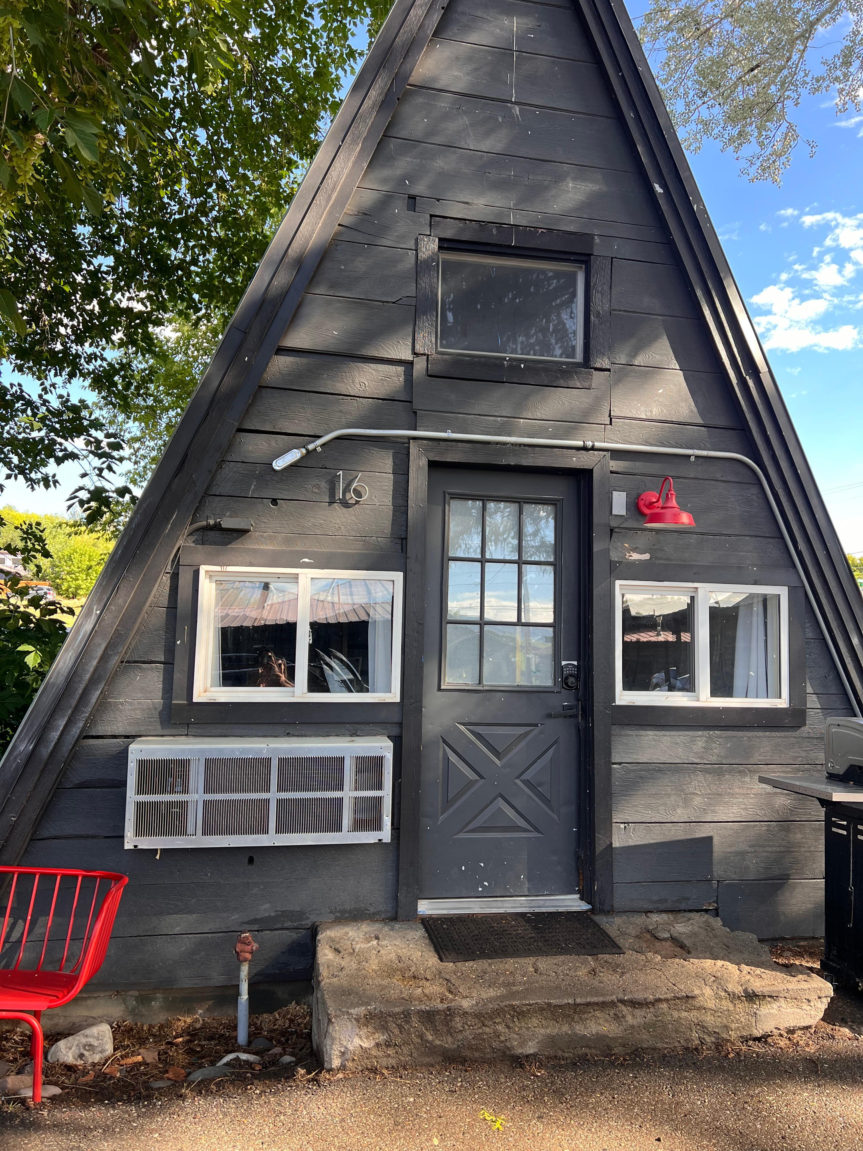 Front of cabin. Has your very own gas grill. 