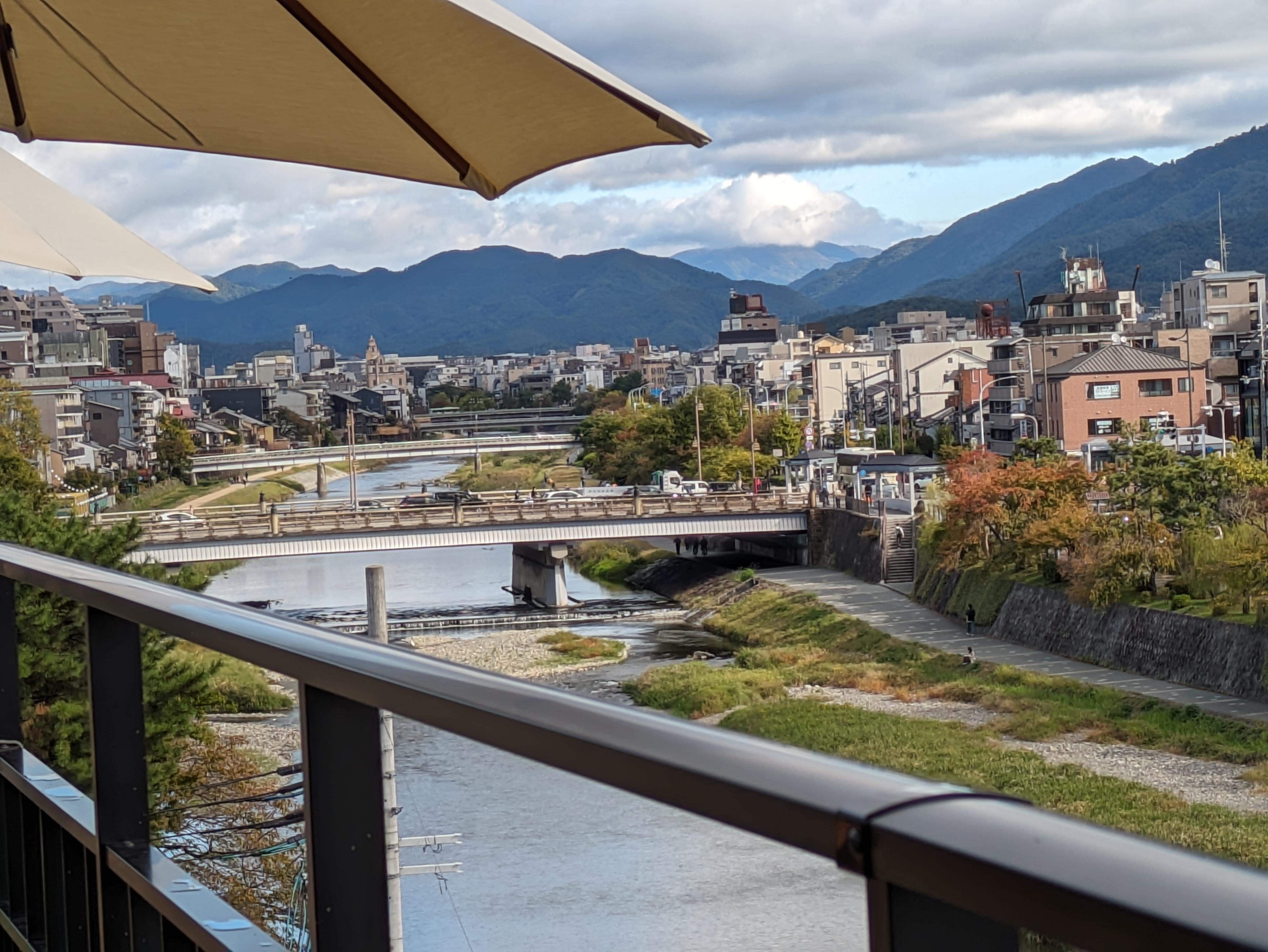 Kamo River and Gion from rooftop garden