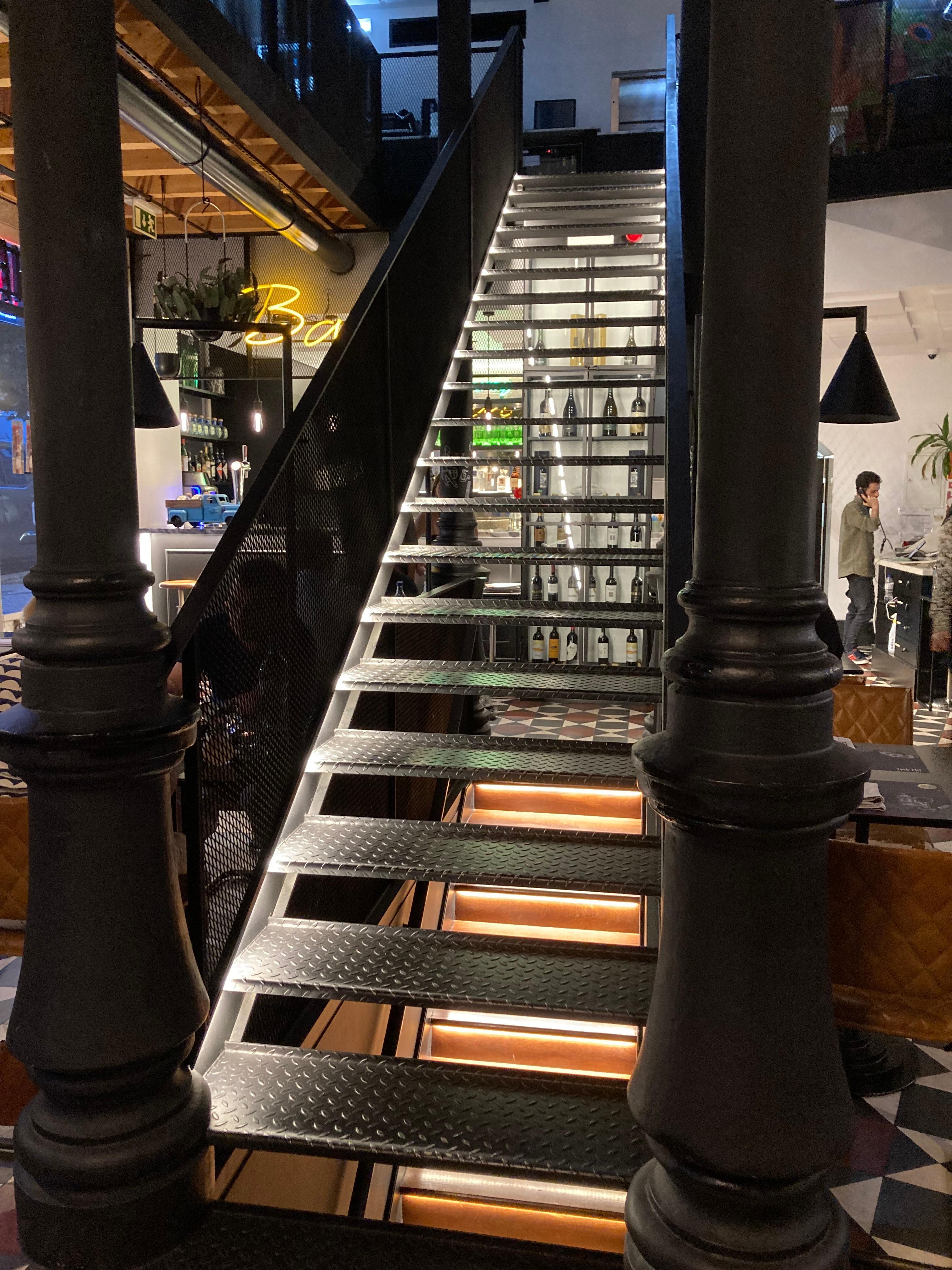 Inside the restaurant.  Cool loft design. 