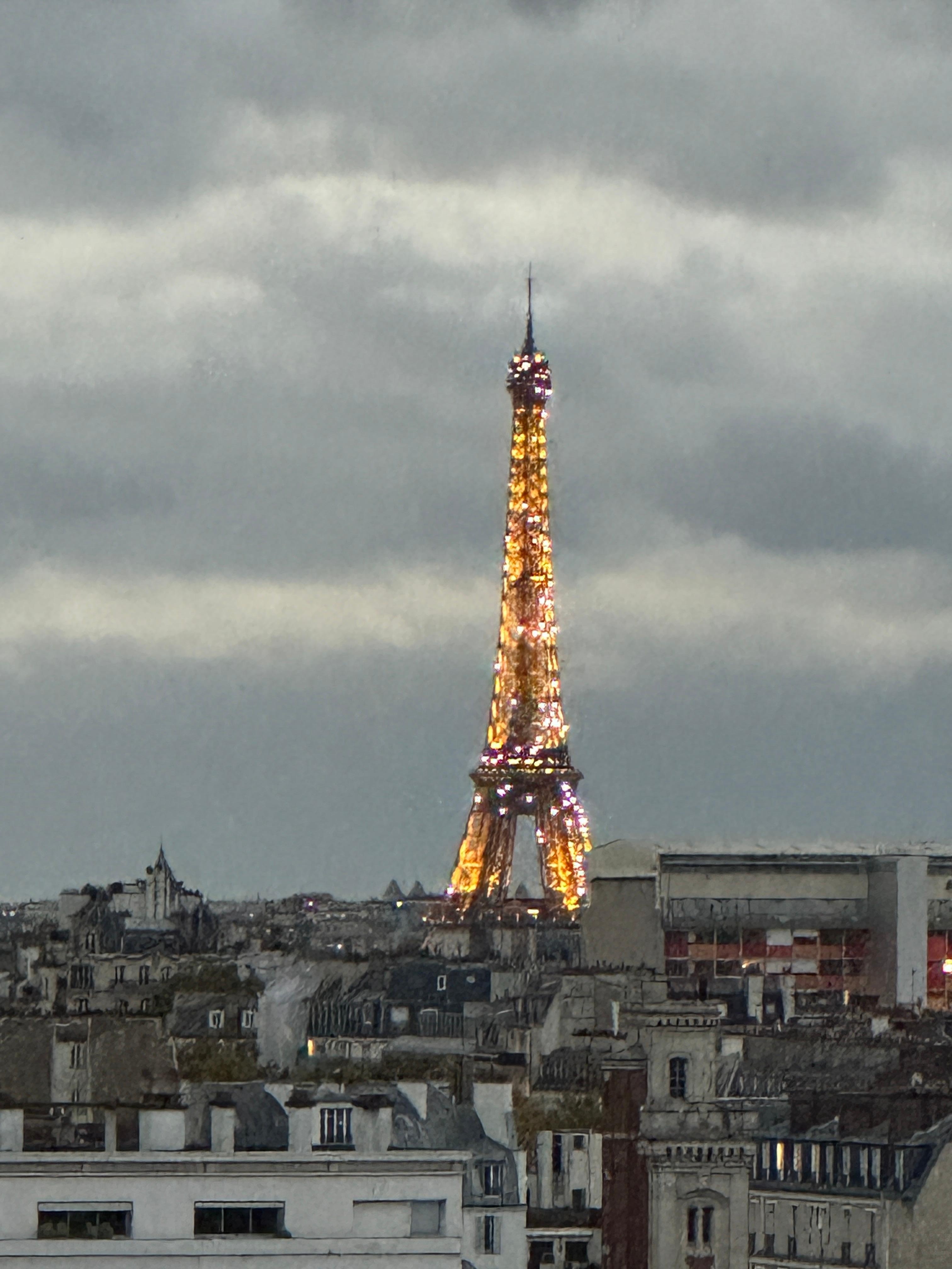 Eiffel Tower view from apartment balcony zoomed in