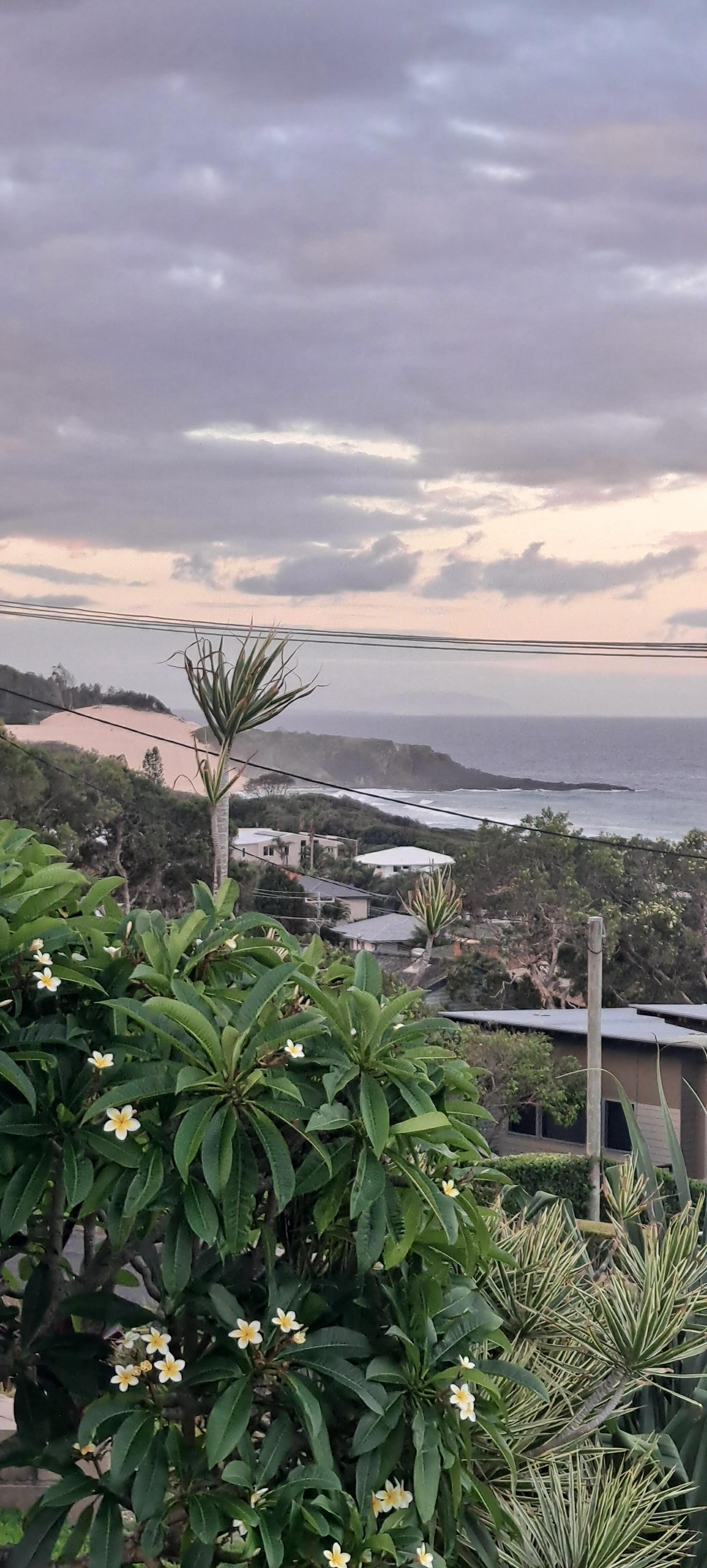 View from the verandah of the amazing sand dune at one end of the beach. 