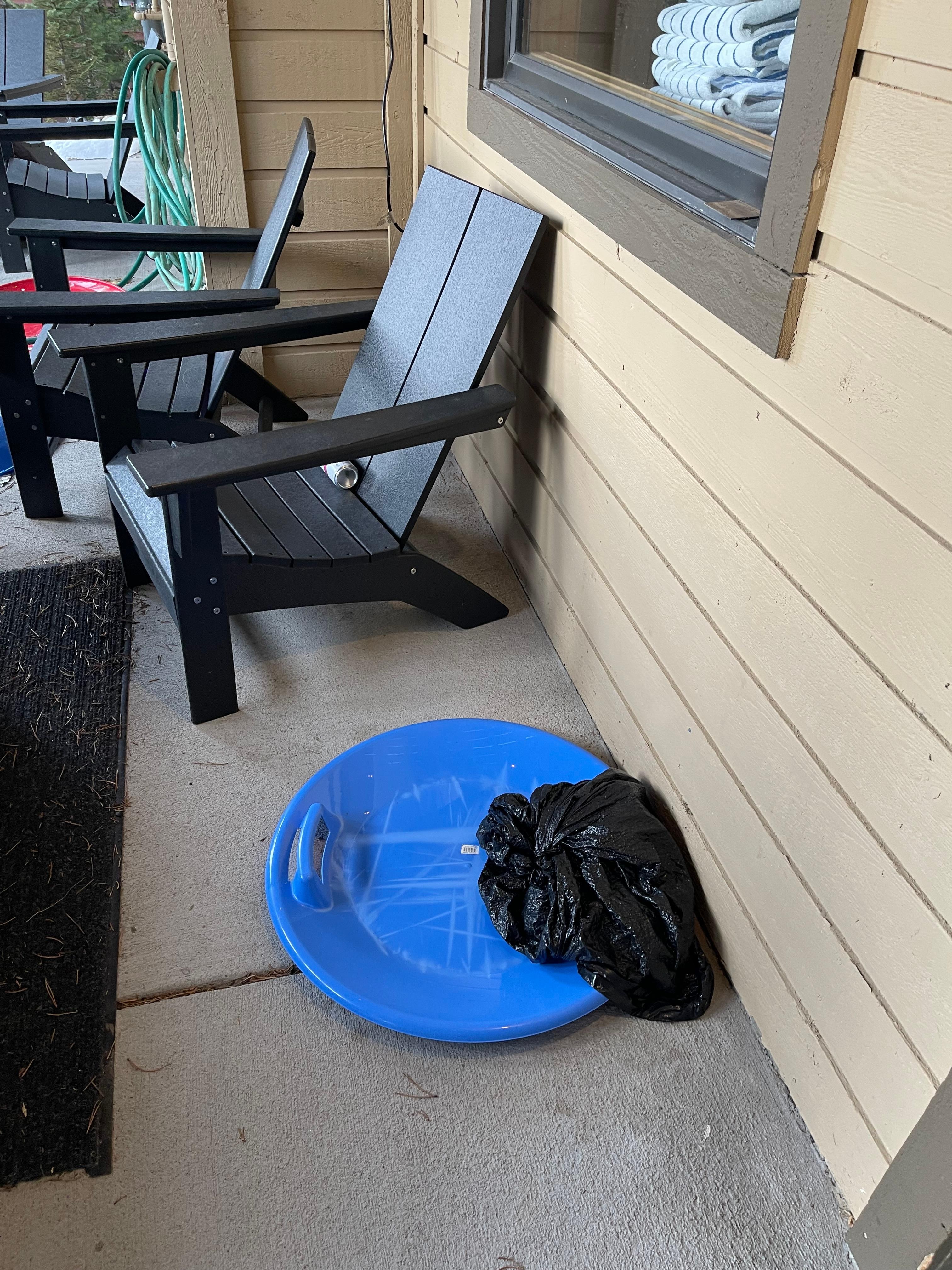 Another bag of towels left by hot tub. Nothing was straightened in hot tub area.