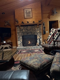 Small fire in the fireplace for a cool night