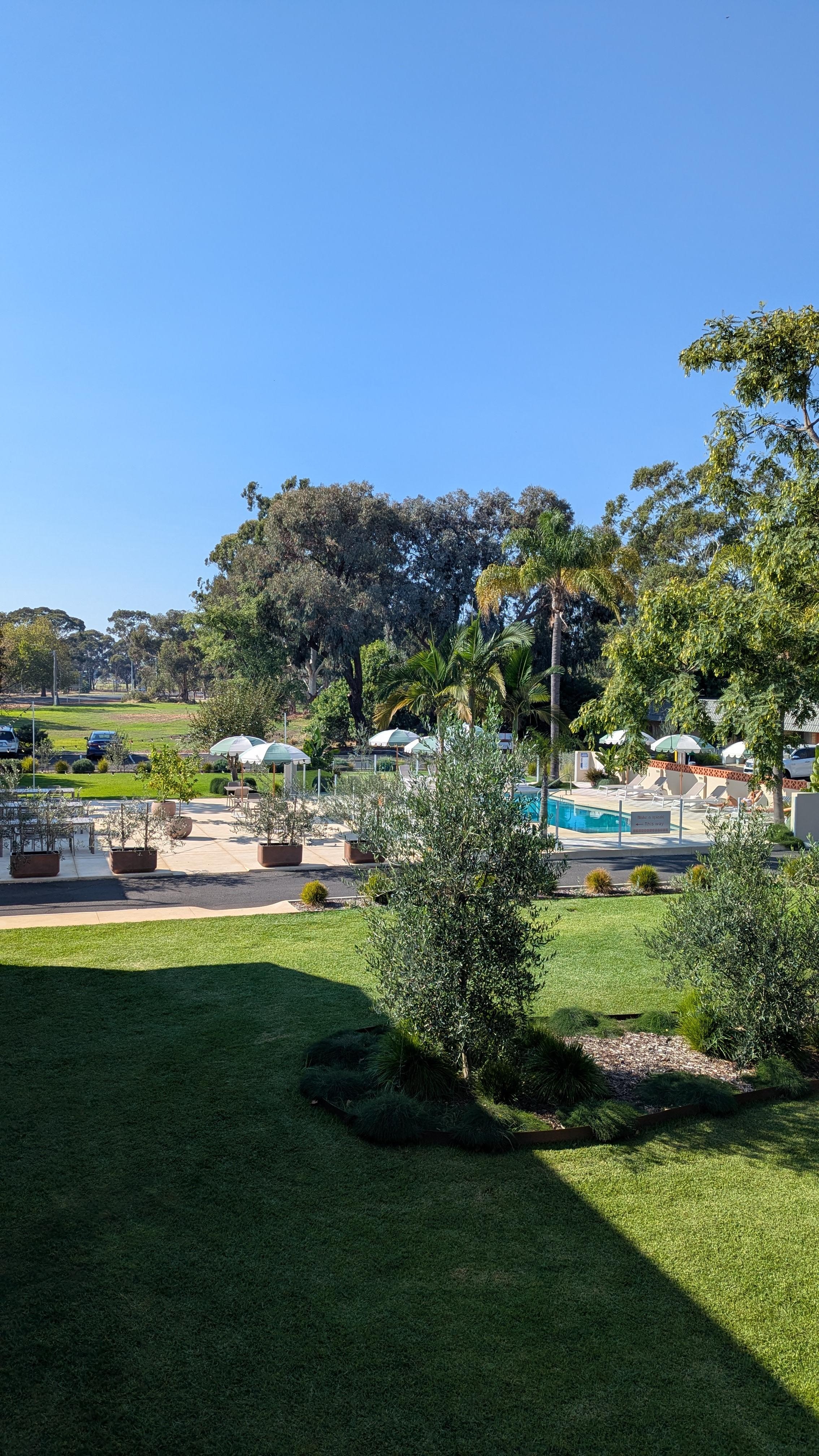 From balcony looking over swimming pool