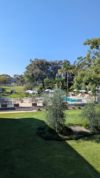 From balcony looking over swimming pool