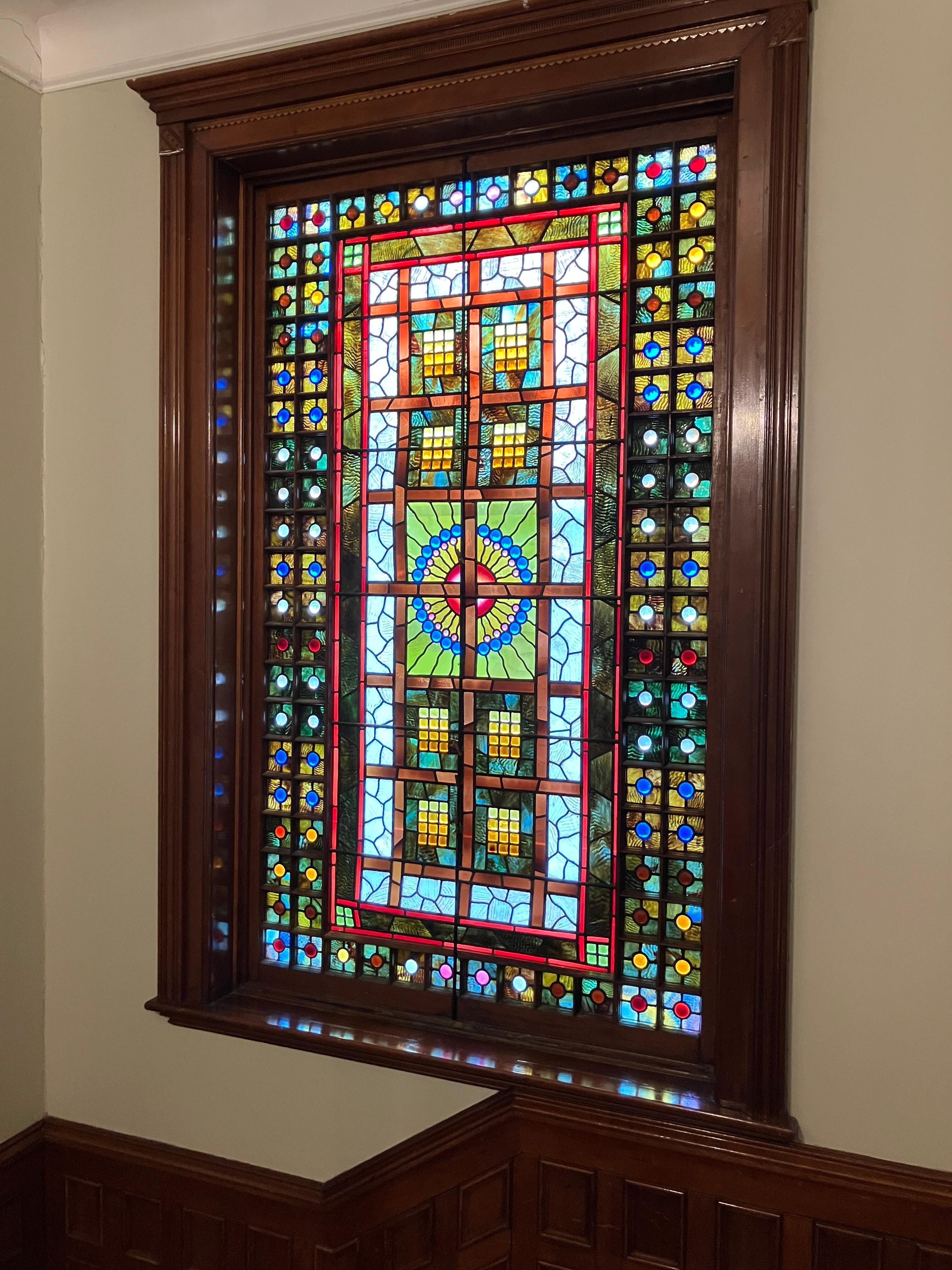 Lovely stained glass window by the staircase
