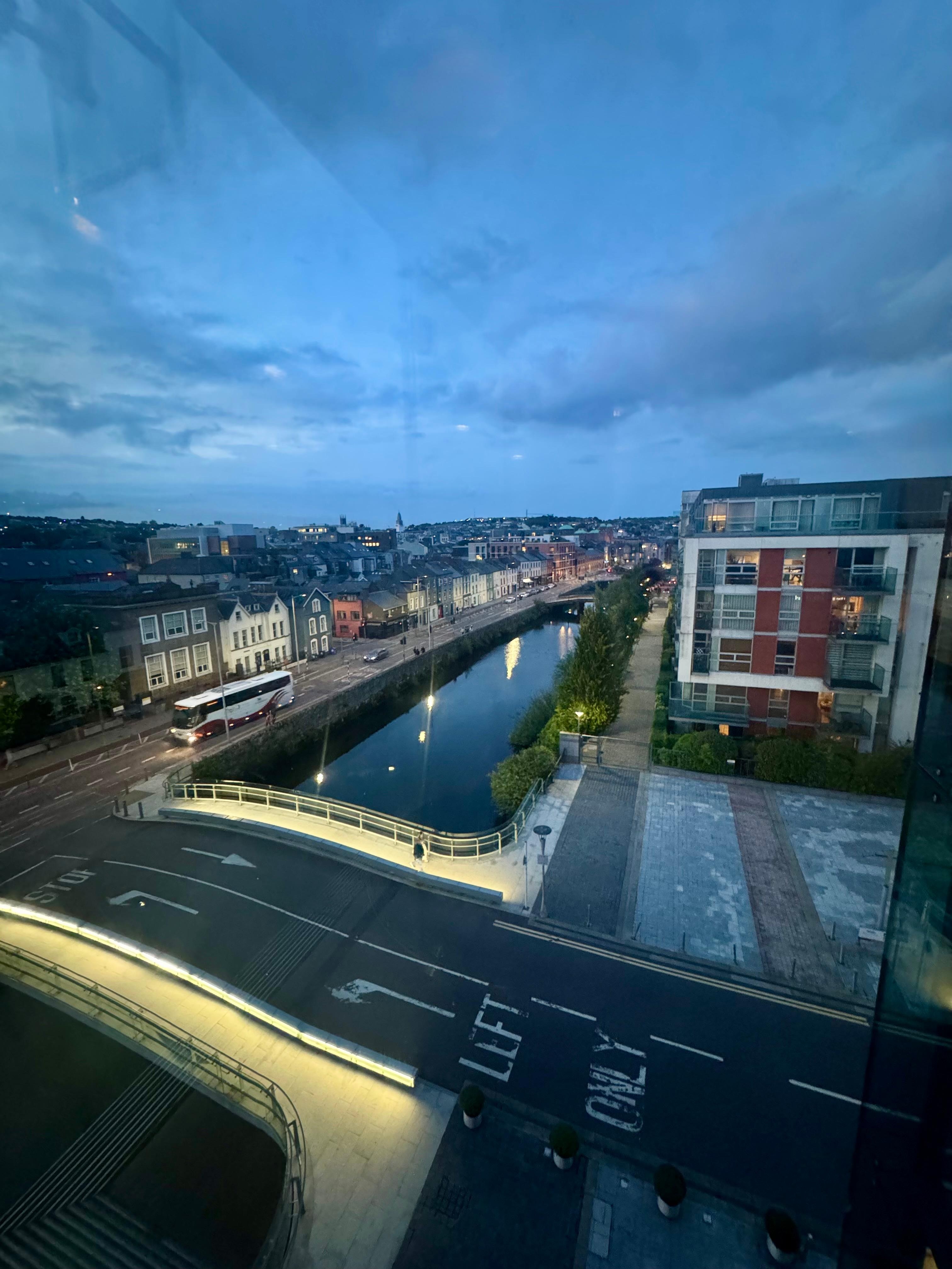 View from the 4th floor in relaxing lunge chairs.   Nice place to relax and have a coffee before venturing out in to Cork