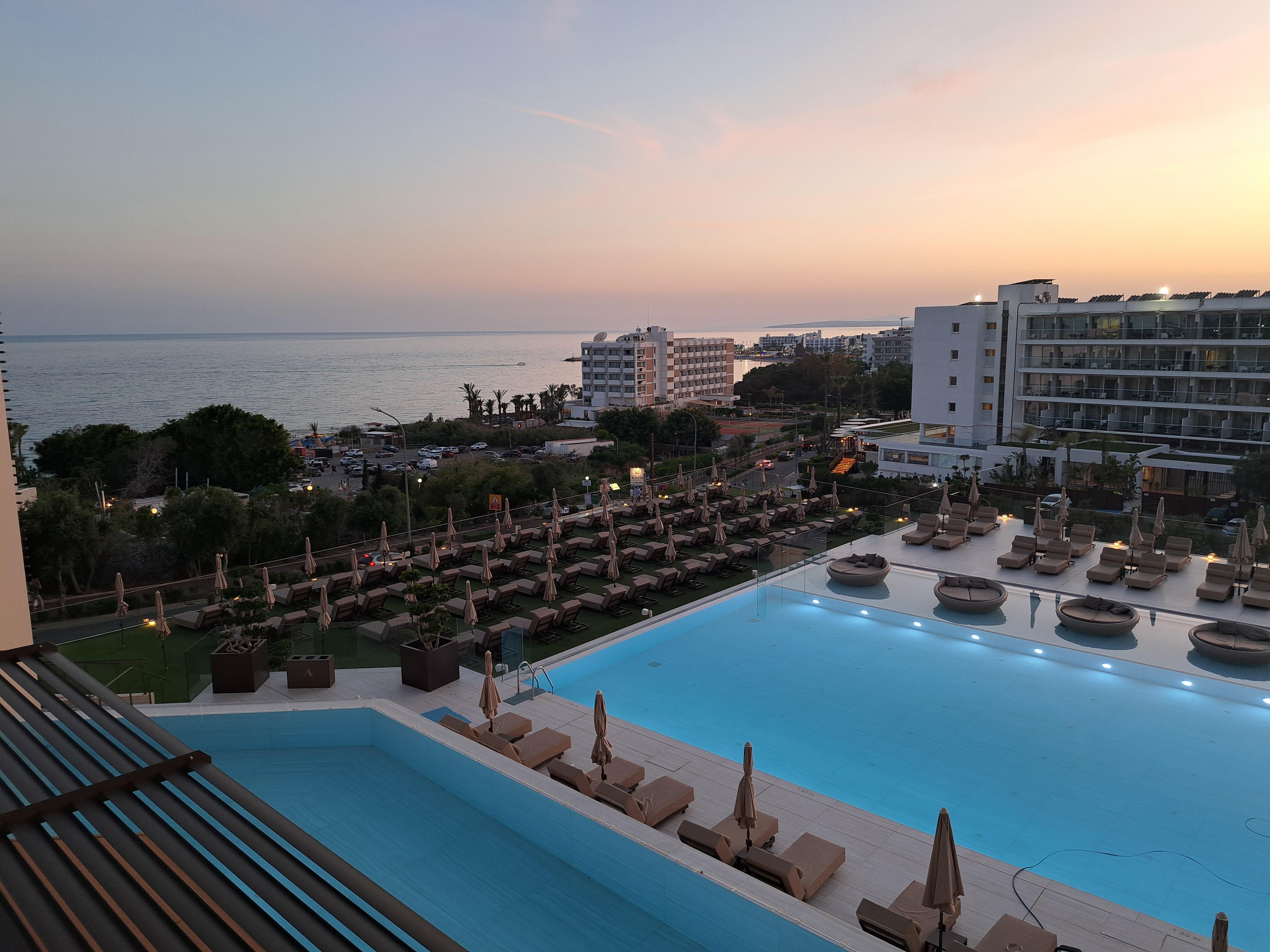 View from bar terrace at sunset.