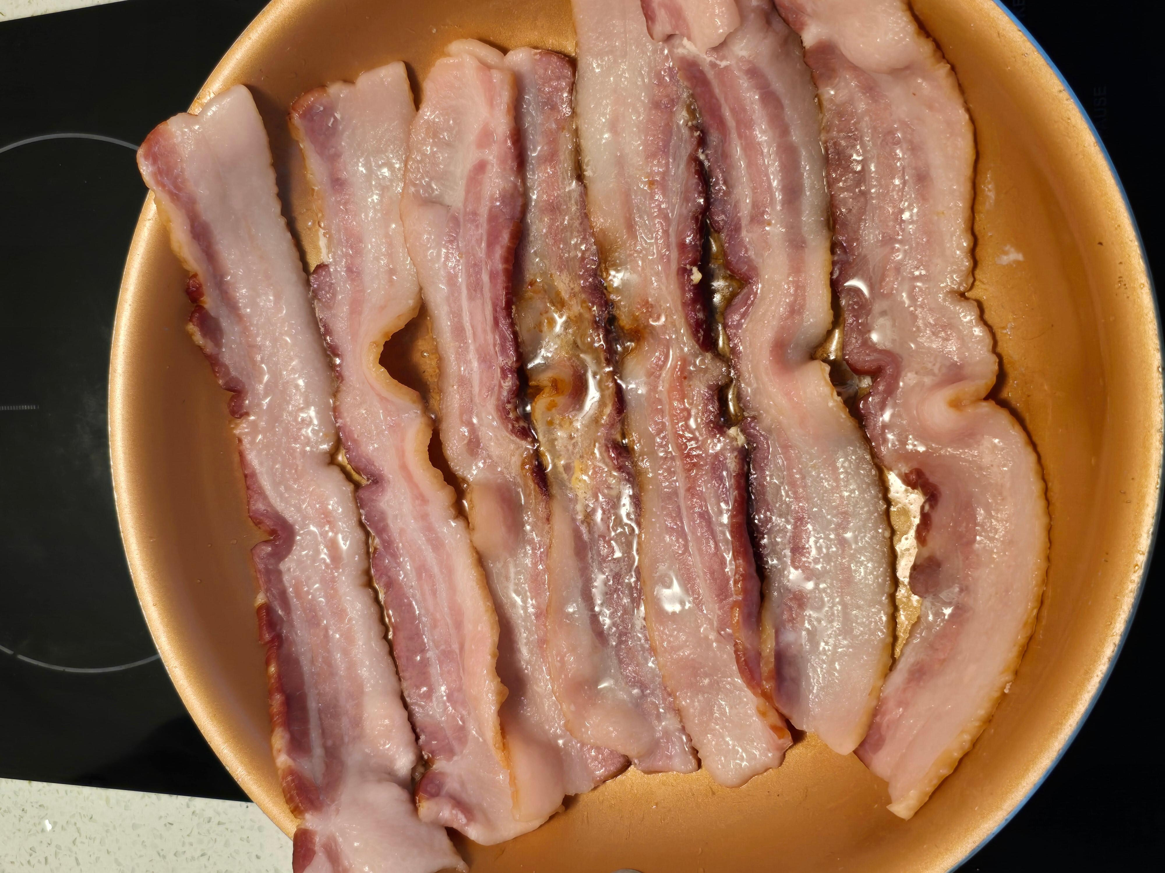 55 min into cooking pan of bacon