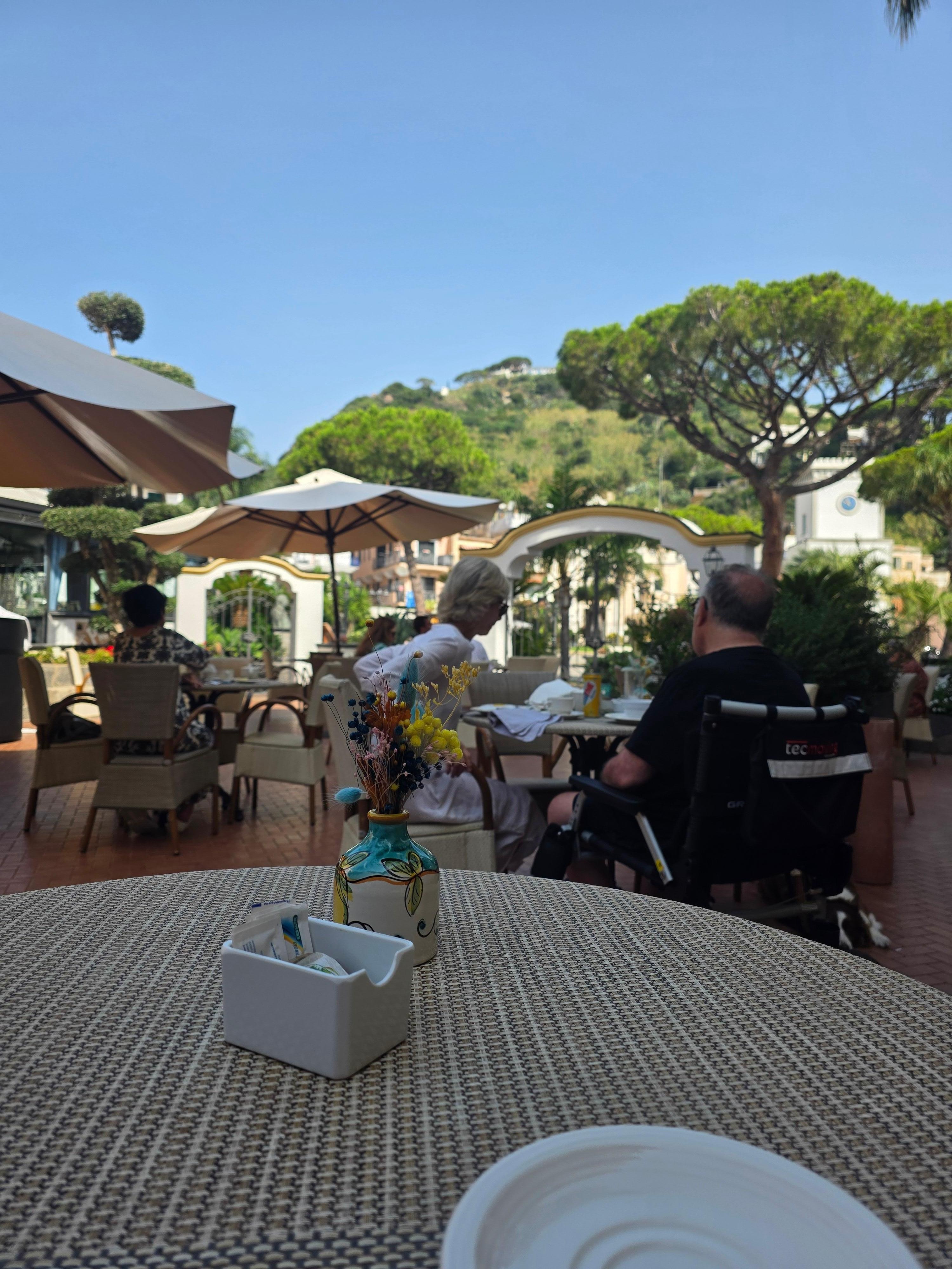 View from breakfast! Good coffee americano.