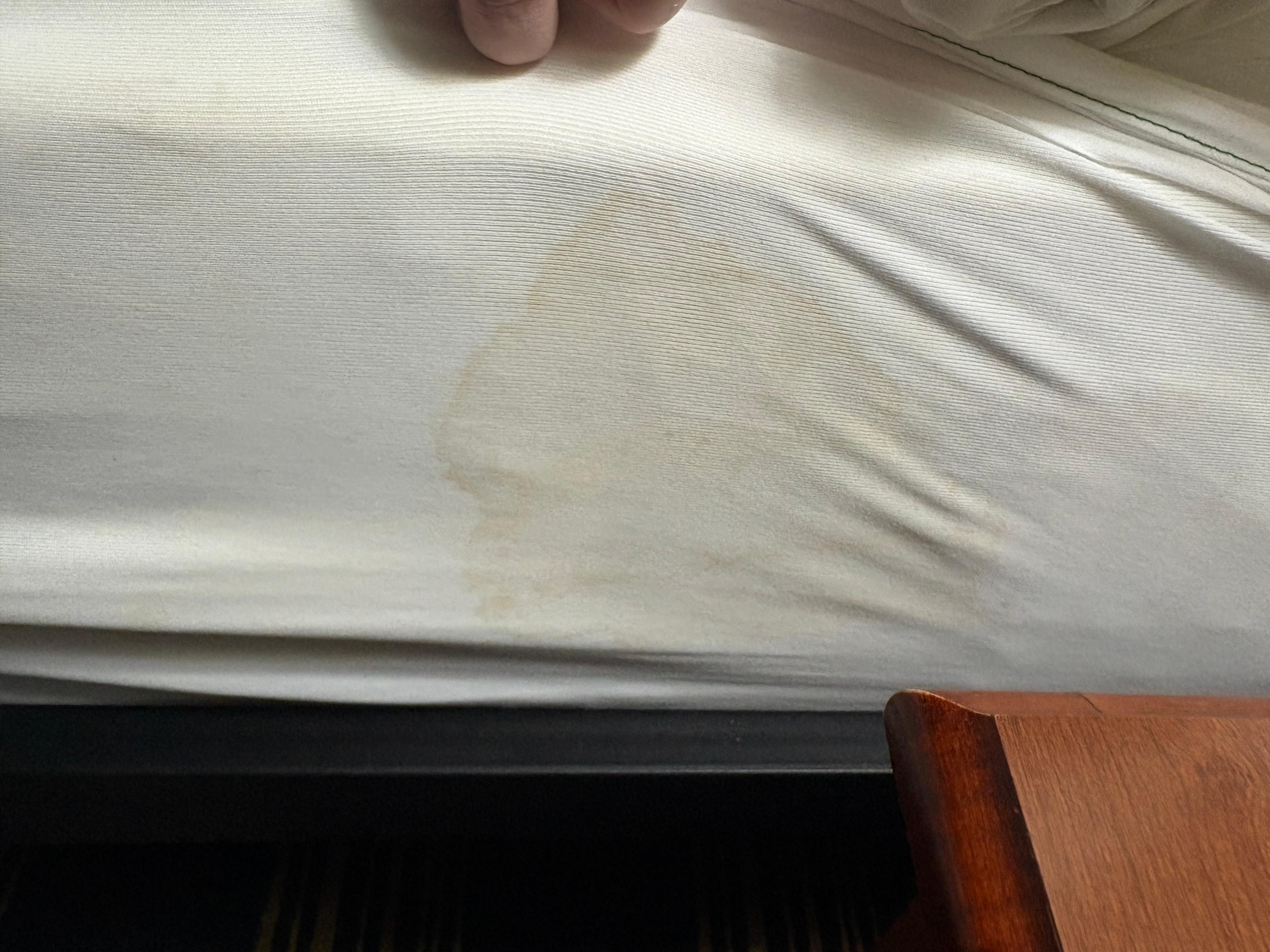 Stains on mattress cover. We’re also stains on duvet. 