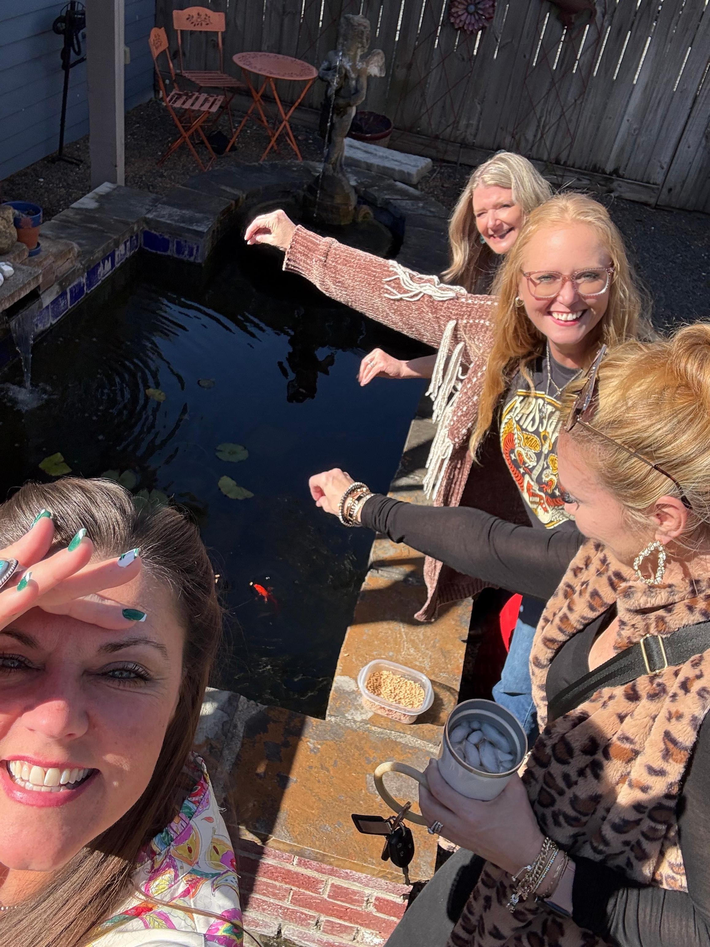 We fed and named the Koi in the Koi fountain