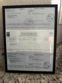 License displayed on counter for rental expires in 2018