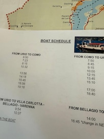 Boat schedule from the reception