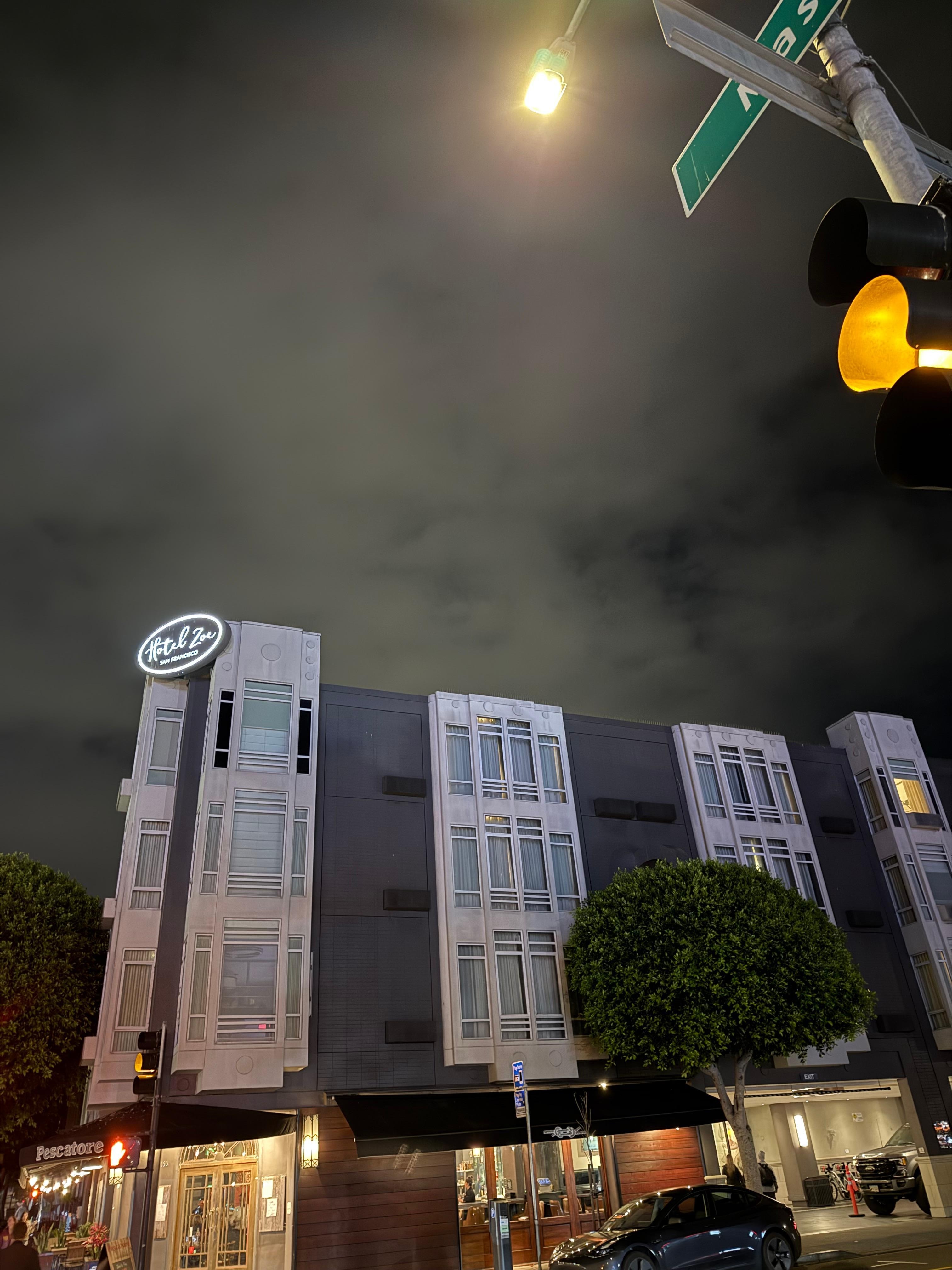 View of hotel from across the street. 