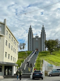 Church and hotel.