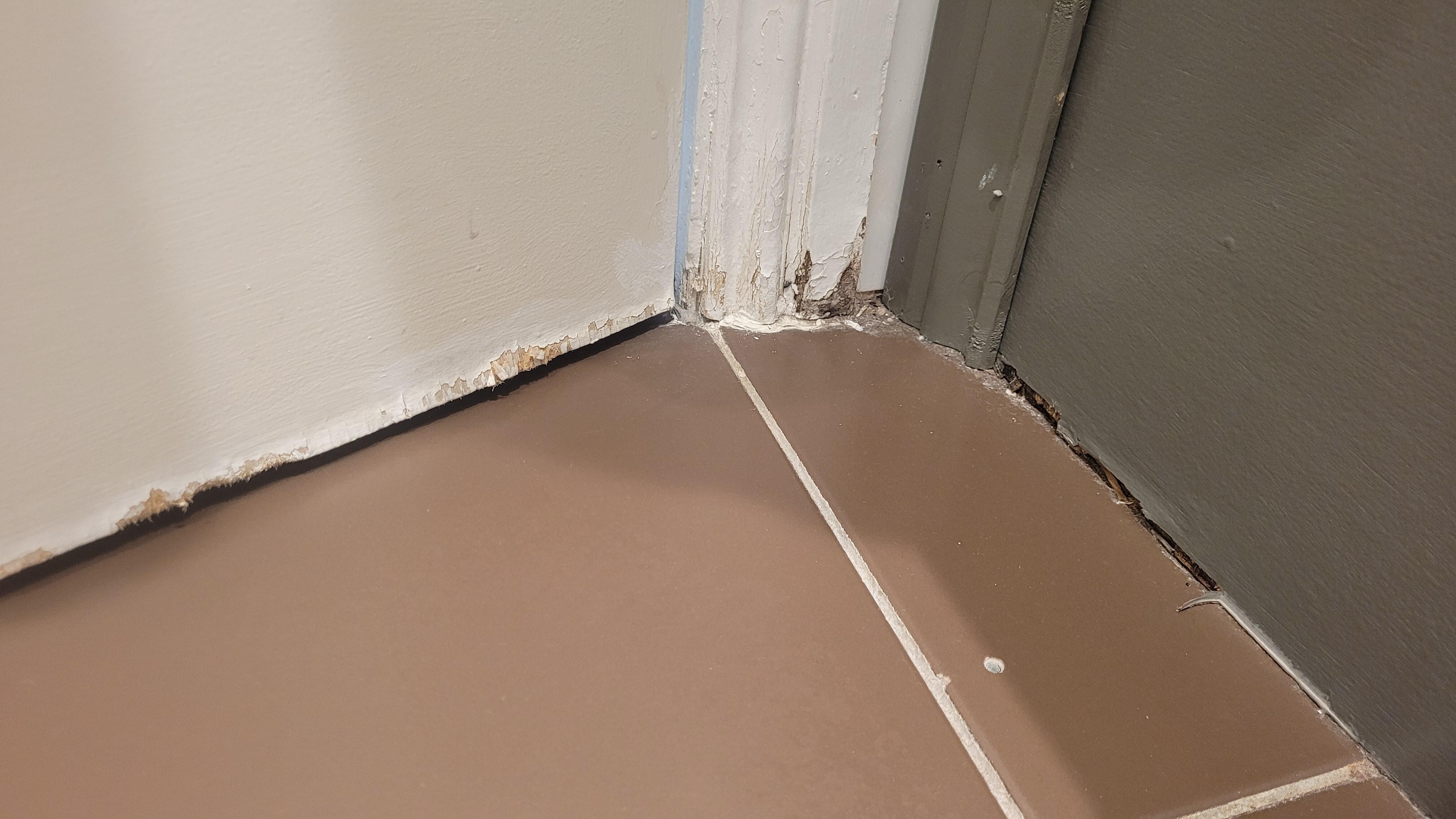 Bathroom door and bathtub