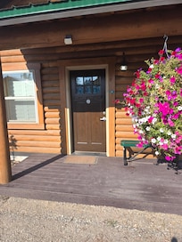 Beautiful flowers hanging on porch
