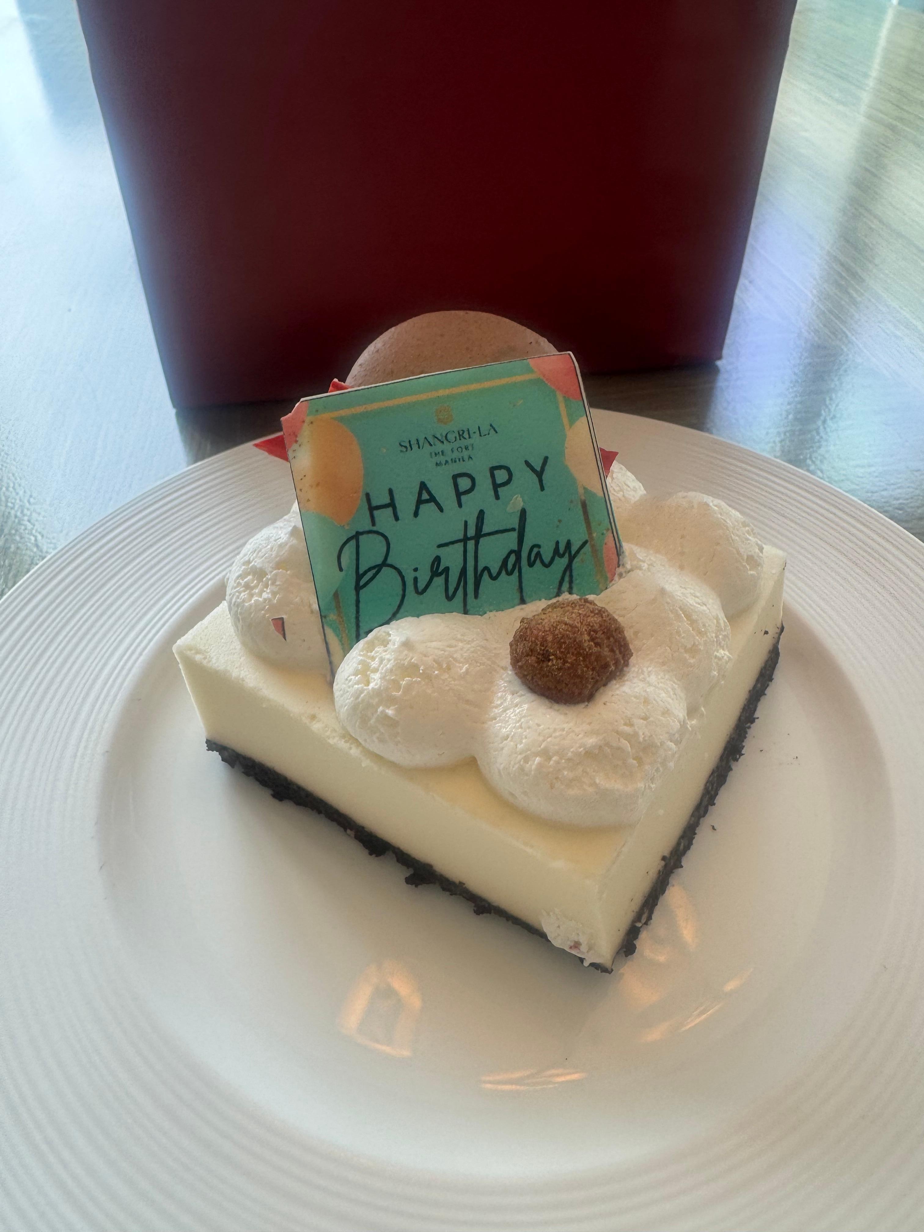 Surprise Birthday cake for my daughter, courtesy of the front desk. 