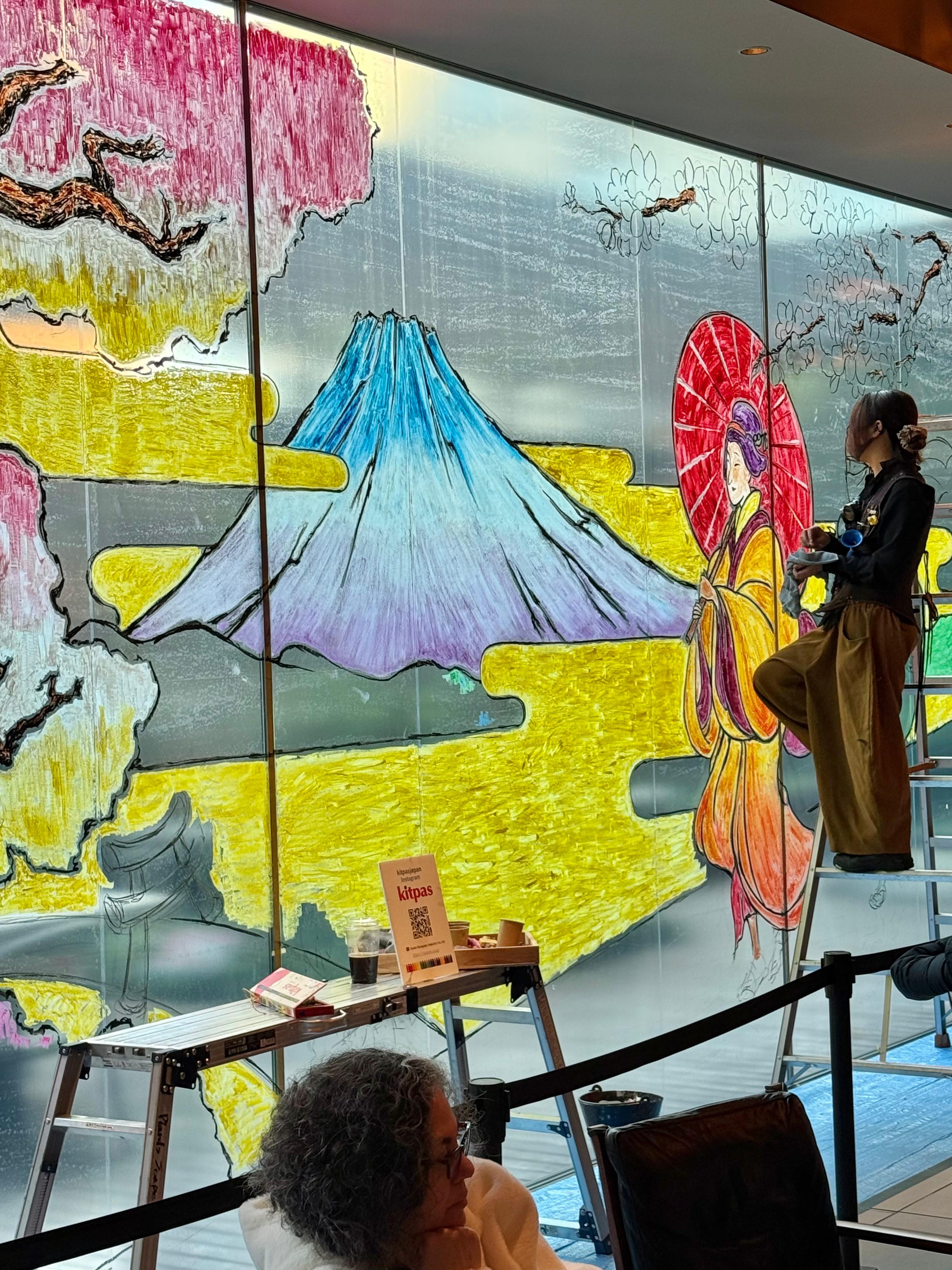 A beautiful Sakura-themed mural was being created on the lobby windows during our 7 days stay. 😍😍