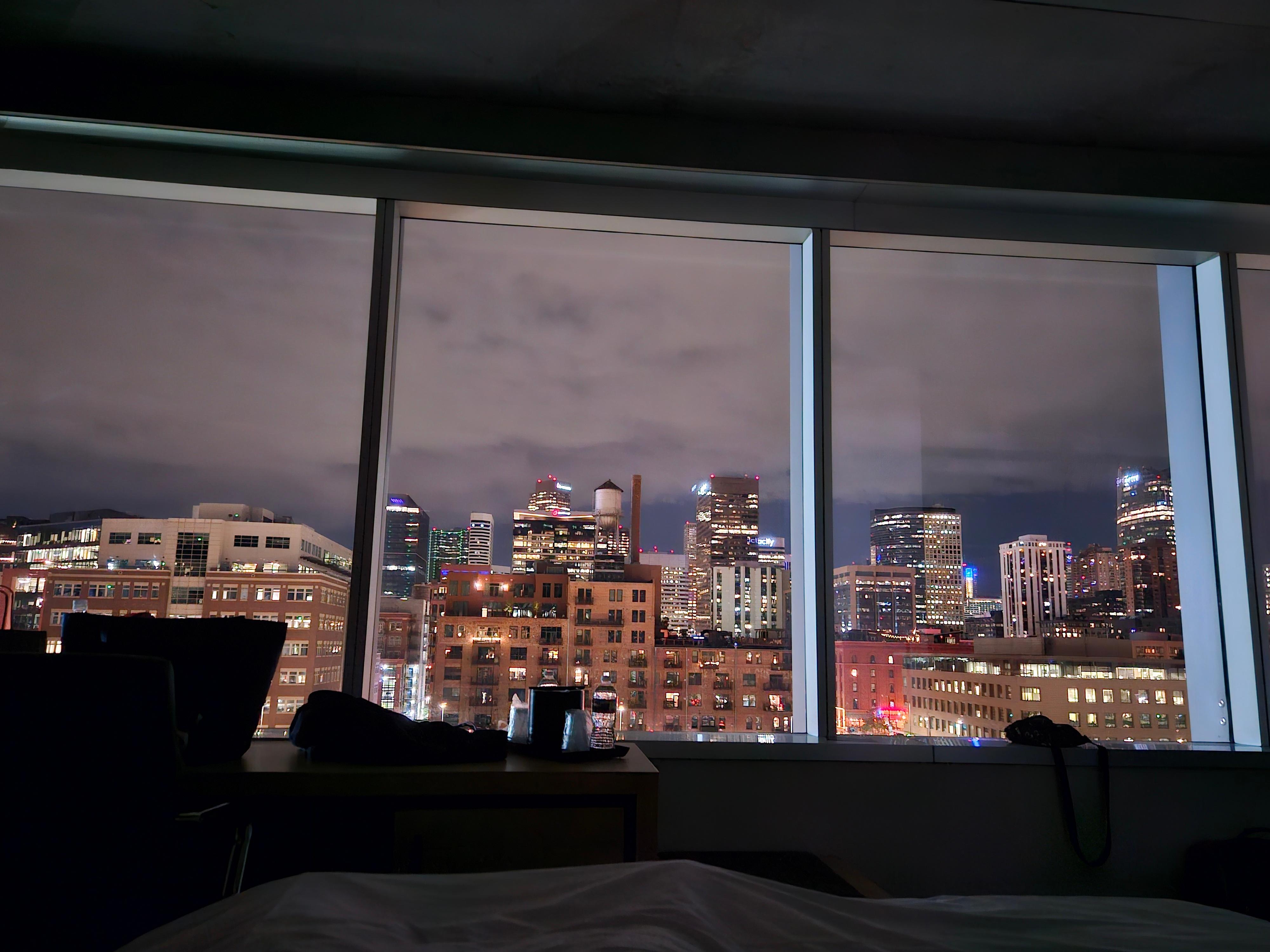 View from the hotel room at night. It was so beautiful that we never shut the blinds.