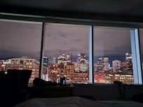 View from the hotel room at night. It was so beautiful that we never shut the blinds.