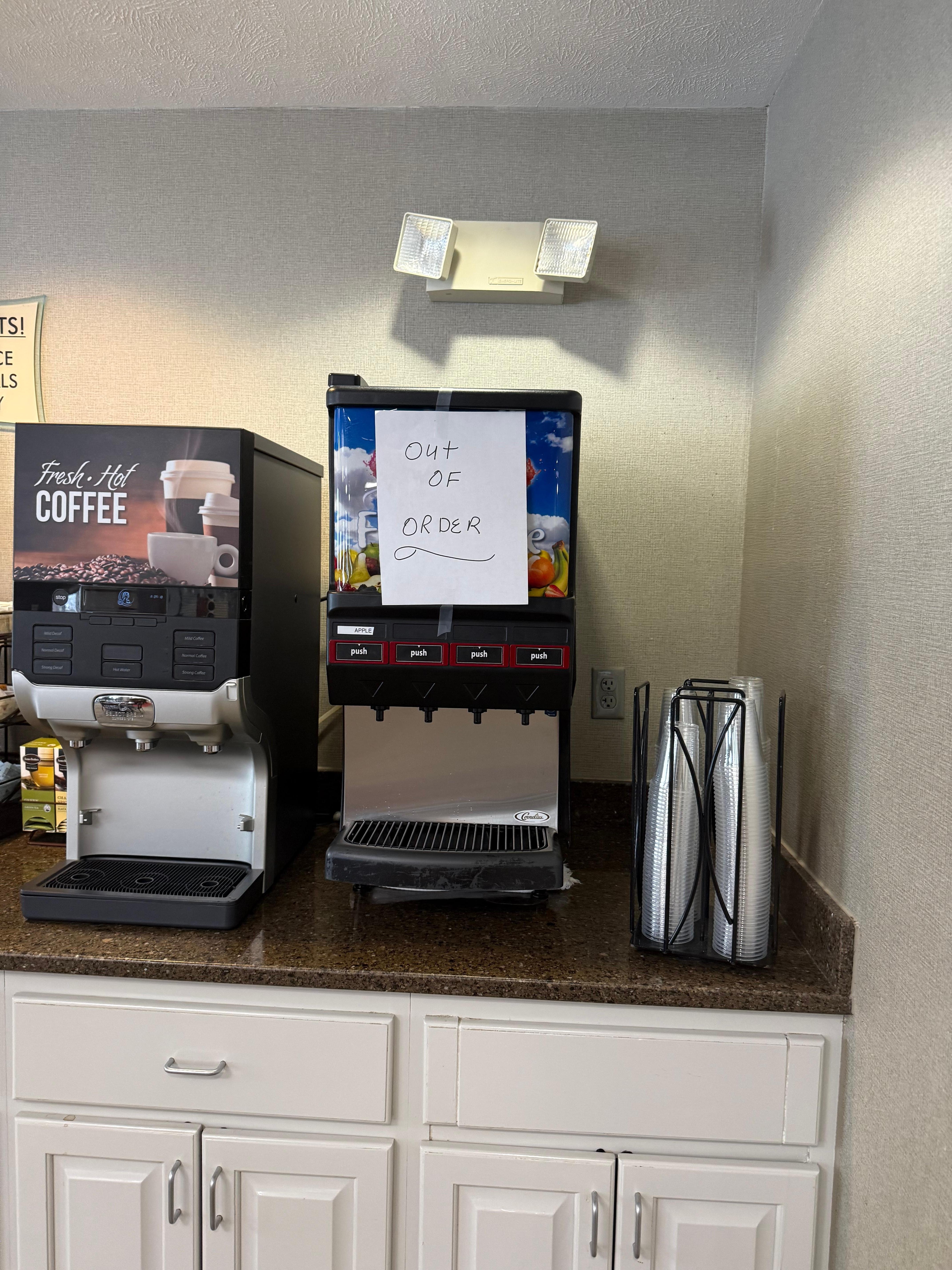 Juice machine broken Sunday morning