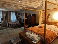 a regular bed and a sofa bed were available.