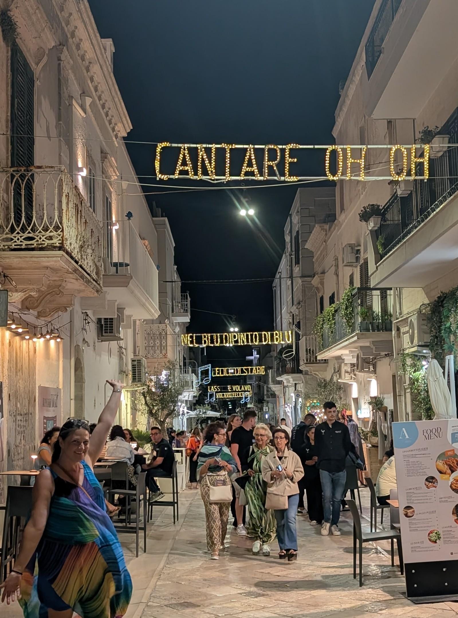 The historic town at night.