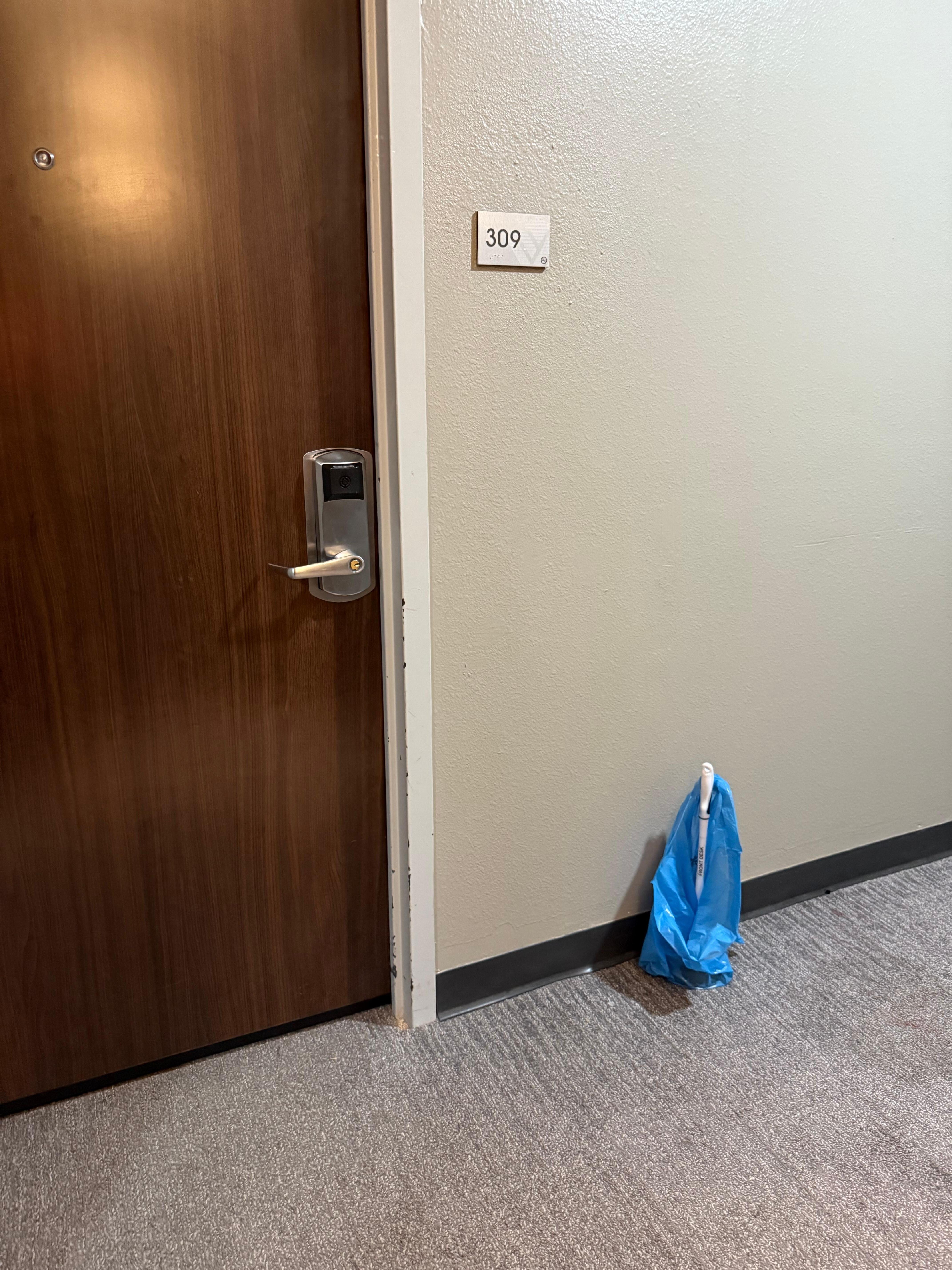 Used plunger outside our room as we arrived for our stay. 