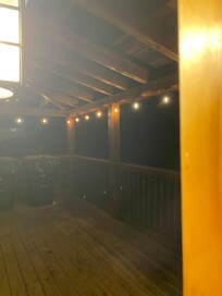 Front porch string lights.
