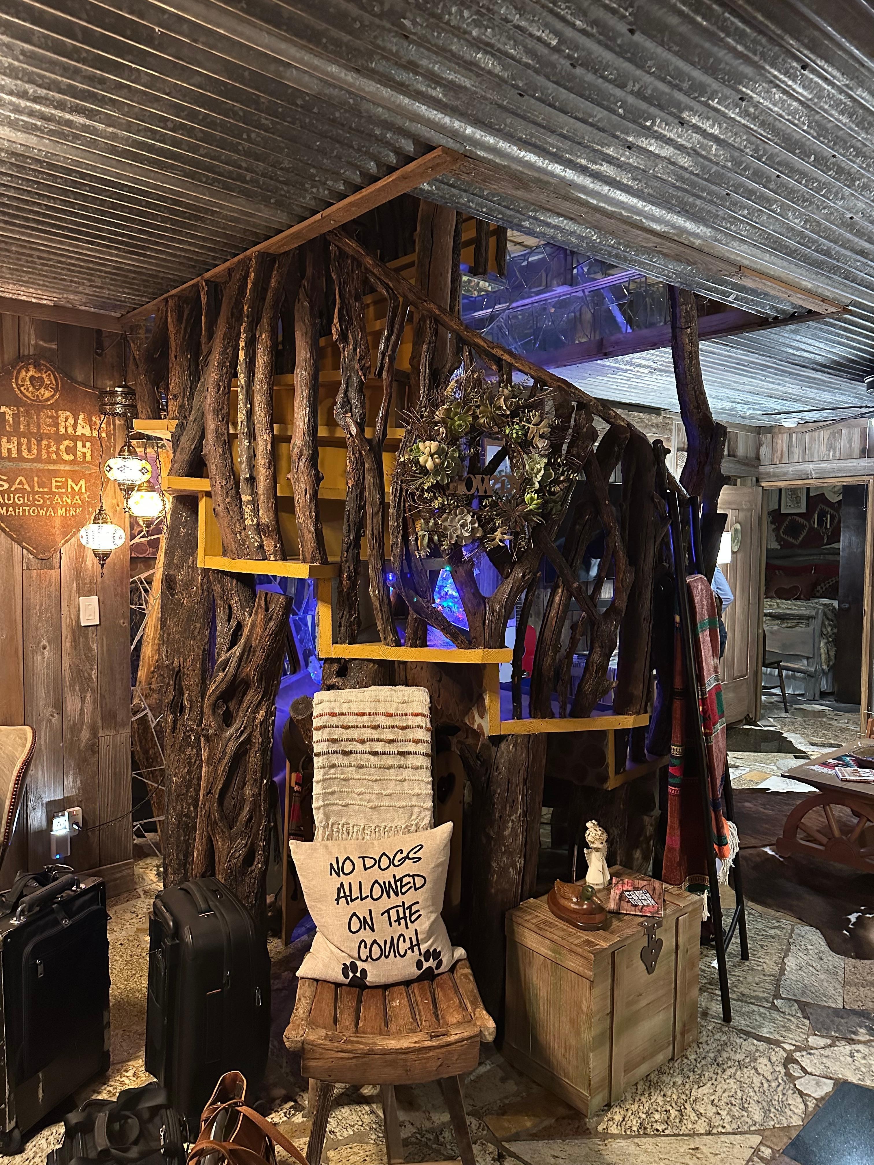 Handmade spiral staircase made of logs