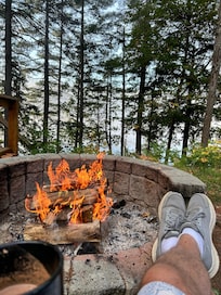Fire pit overlooking lake
